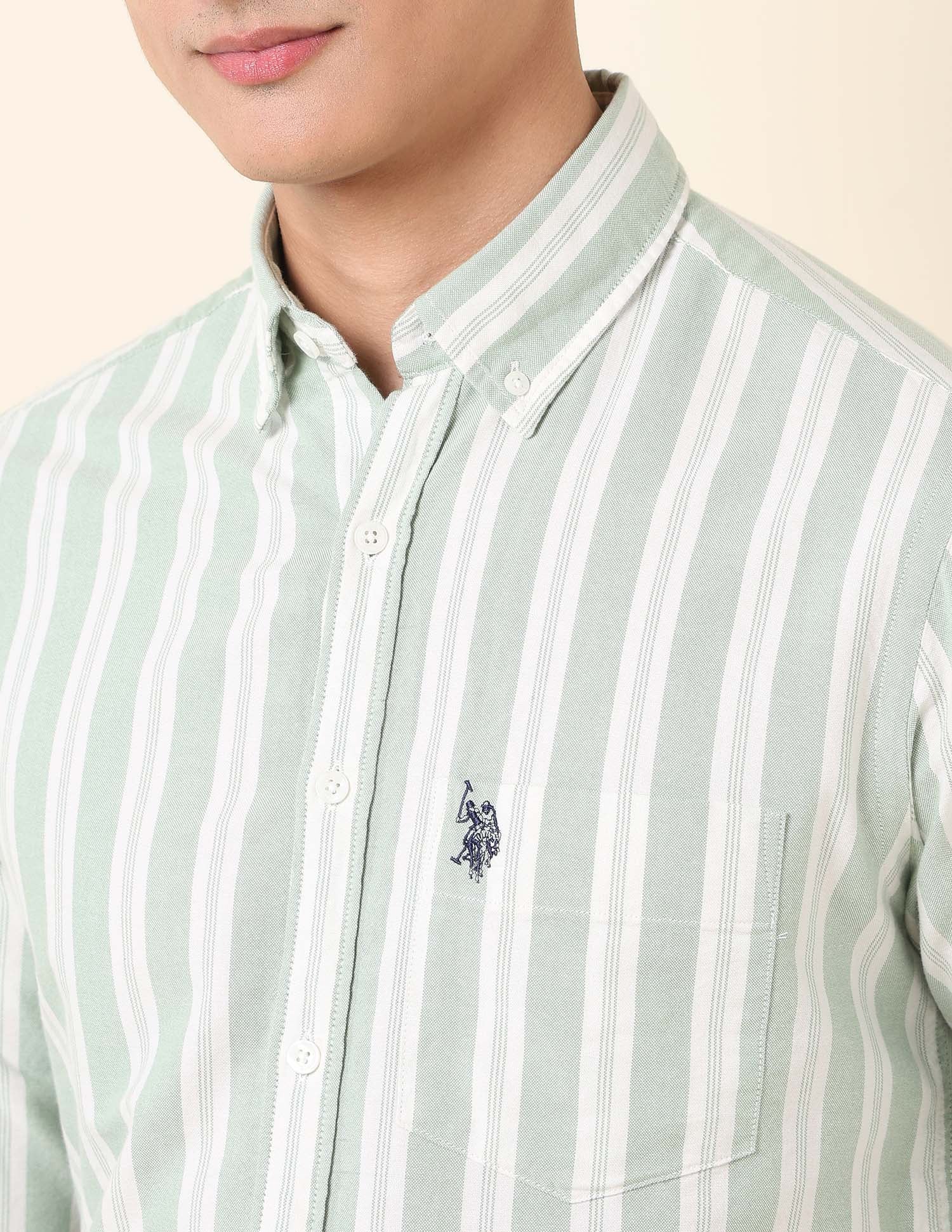 Vertical Striped Oxford Button-Down Shirt Green - U.S. Polo Assn. India | Large