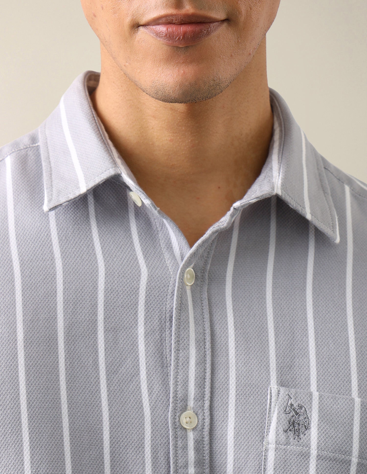 Vertical Striped Regular Fit Shirt Light Grey - U.S. Polo Assn. India | Large