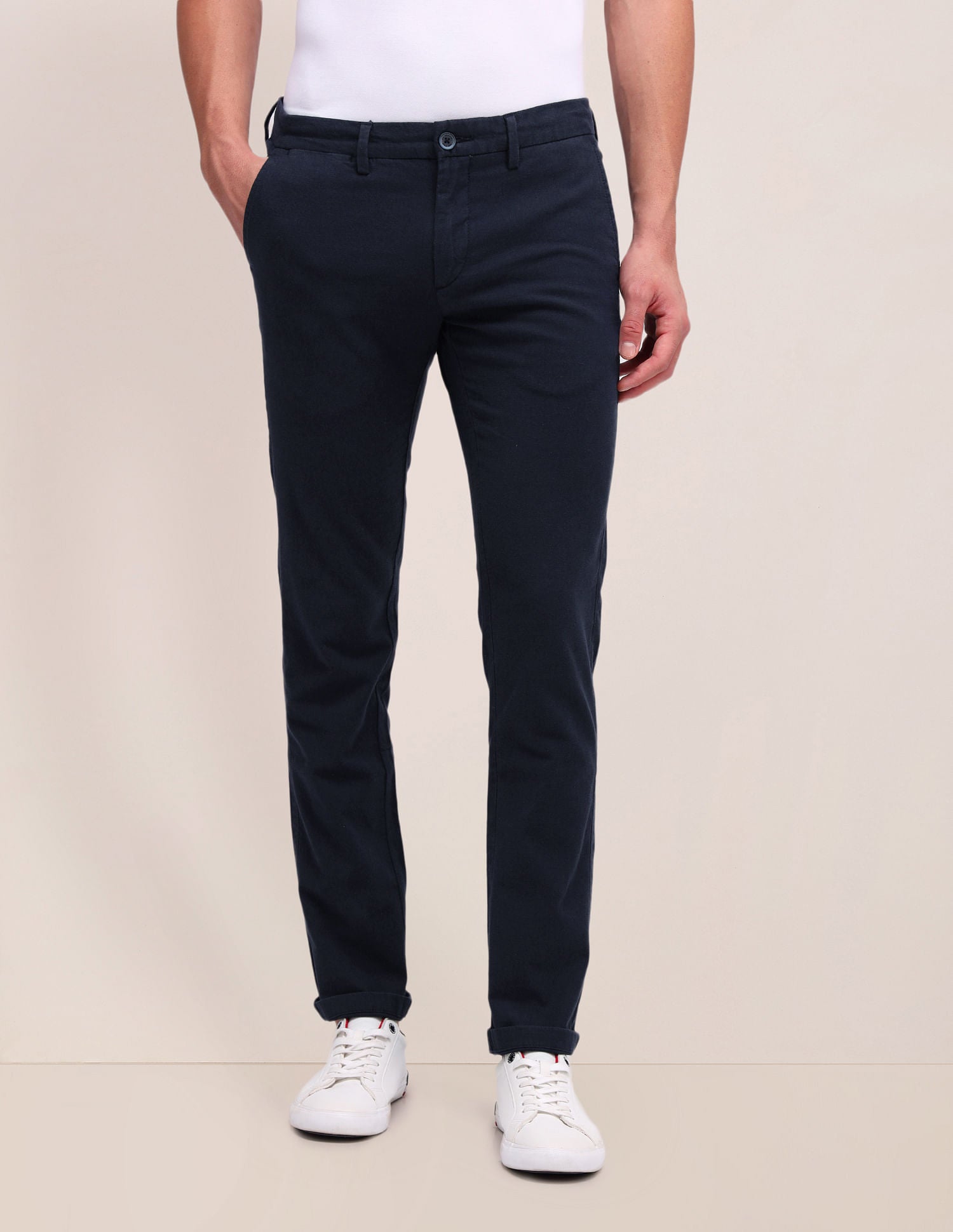 Denver Slim Fit Dobby Trousers Navy - U.S. Polo Assn. India | Large