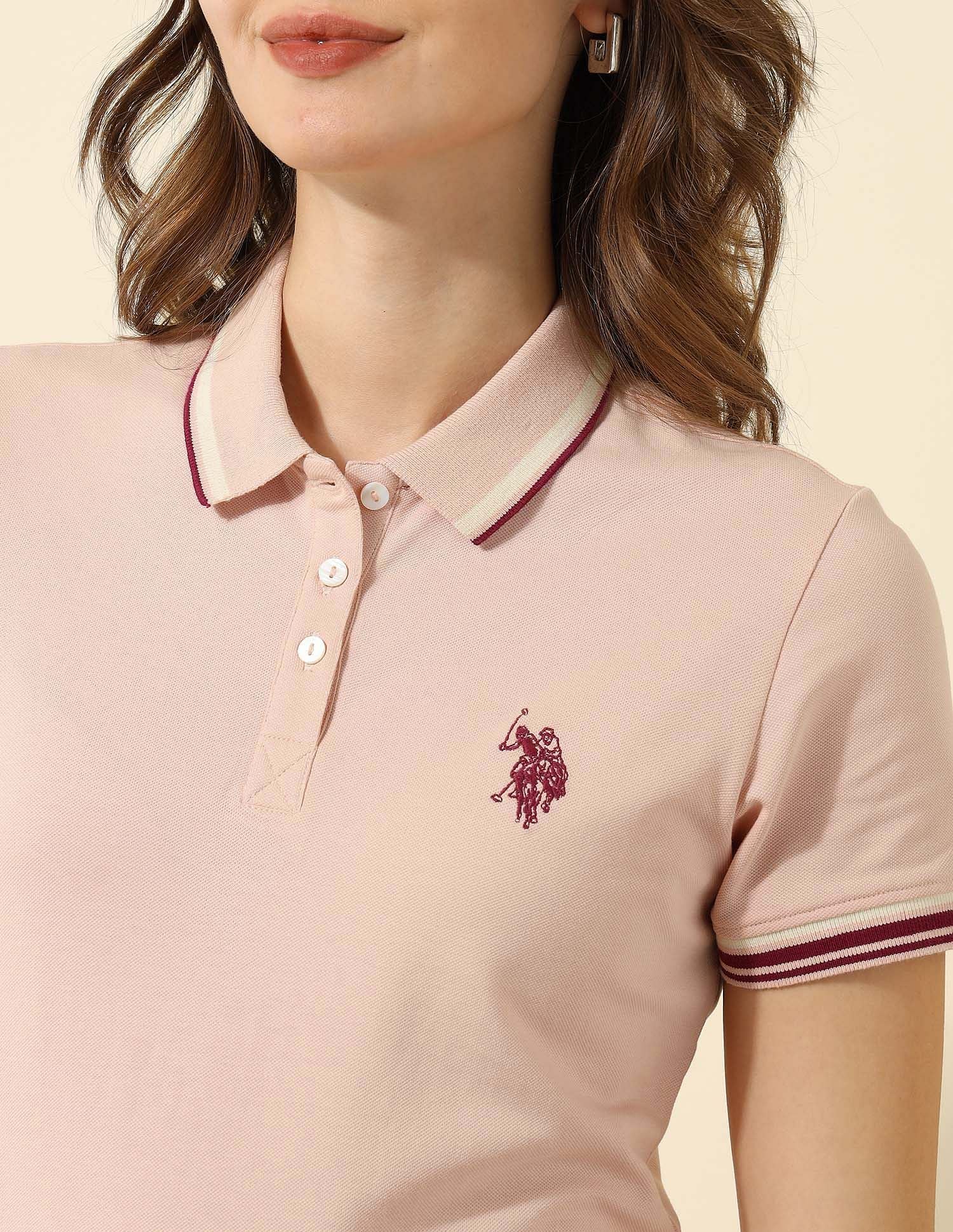 Tipped Collar Regular Fit Polo Shirt Light Pink - U.S. Polo Assn. India | Large