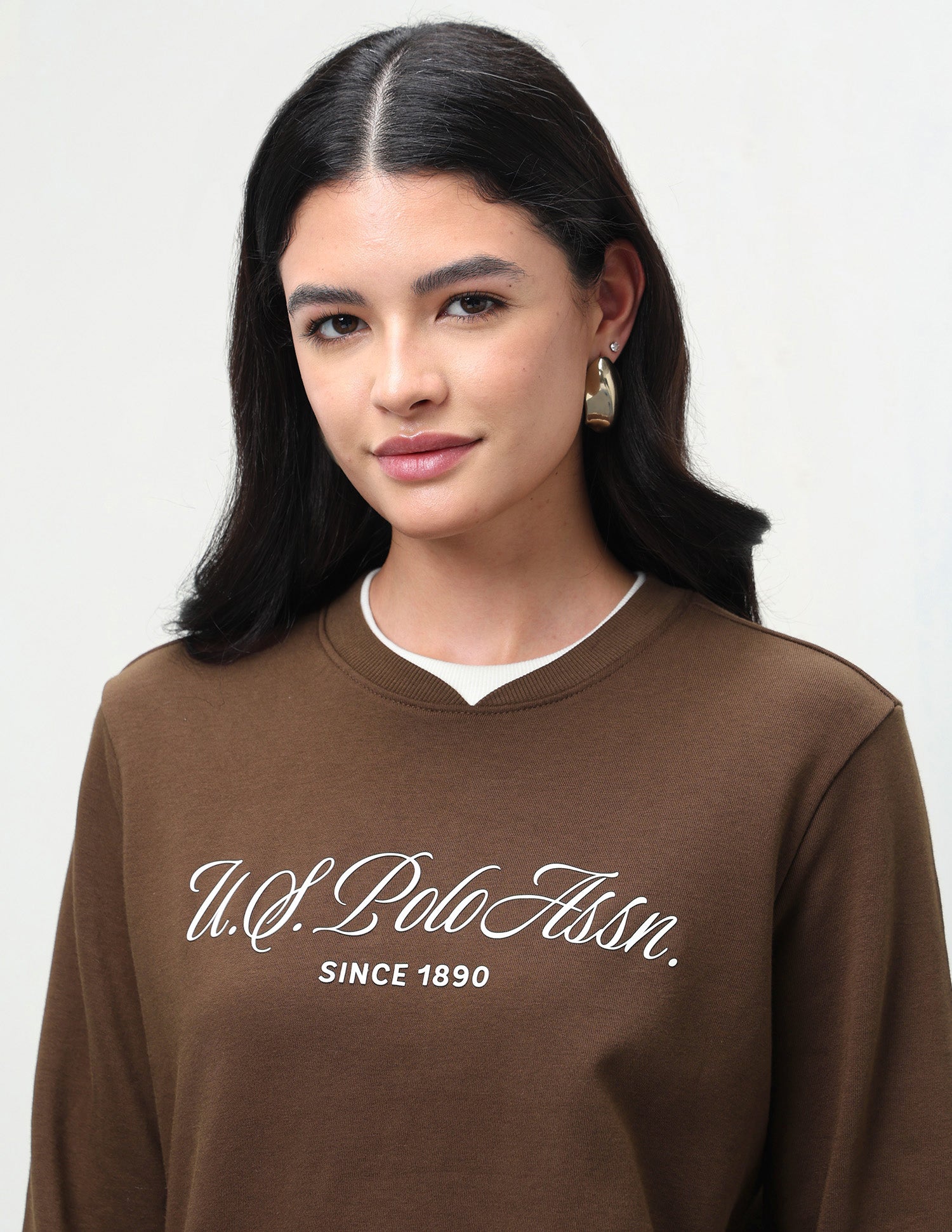 Brand Printed Relaxed Fit Sweatshirt Brown - U.S. Polo Assn. India | Large