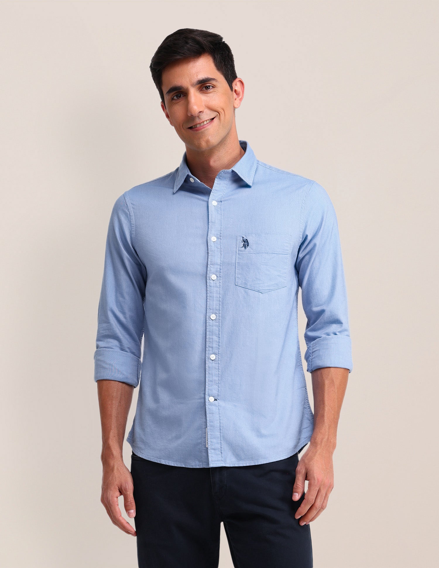 Solid Pattern Oxford Shirt Light Blue - U.S. Polo Assn. India | Large