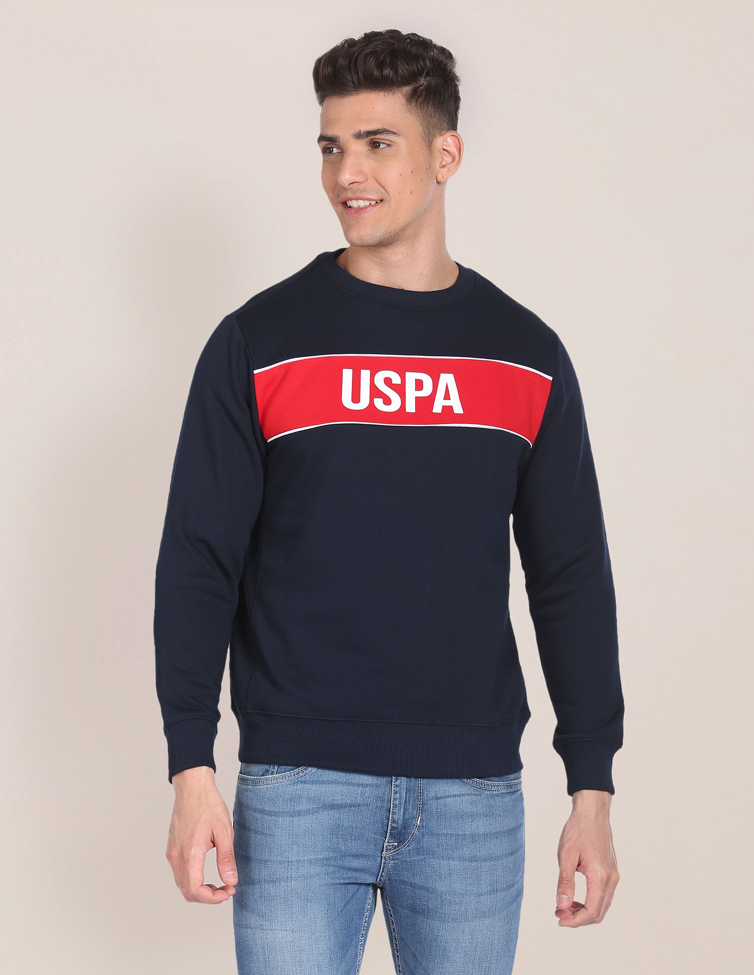 Crew Neck Brand Print Sweatshirt Navy - U.S. POLO ASSN. | Large