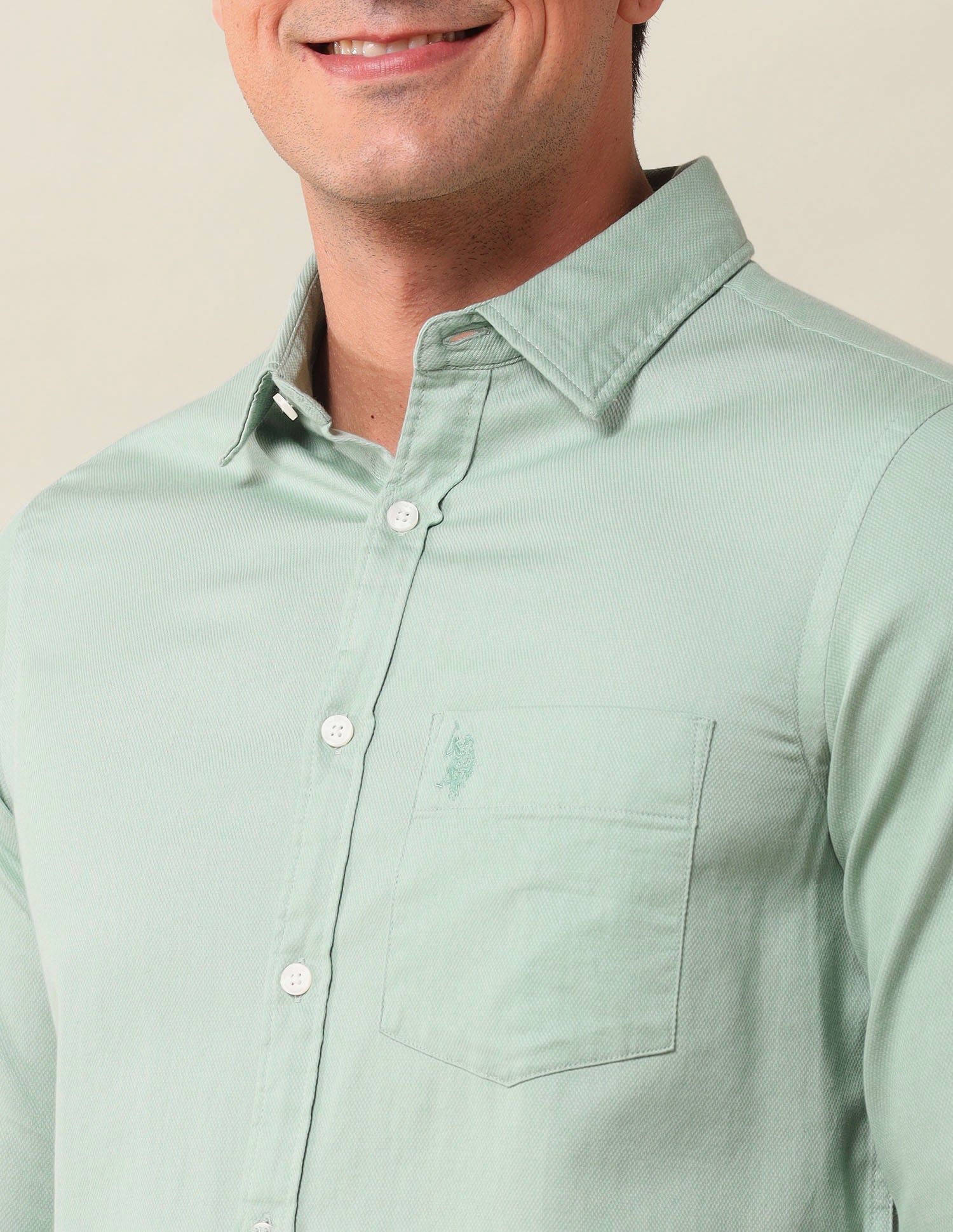 Solid Tailored Fit Shirt Light Green - U.S. Polo Assn. India | Large
