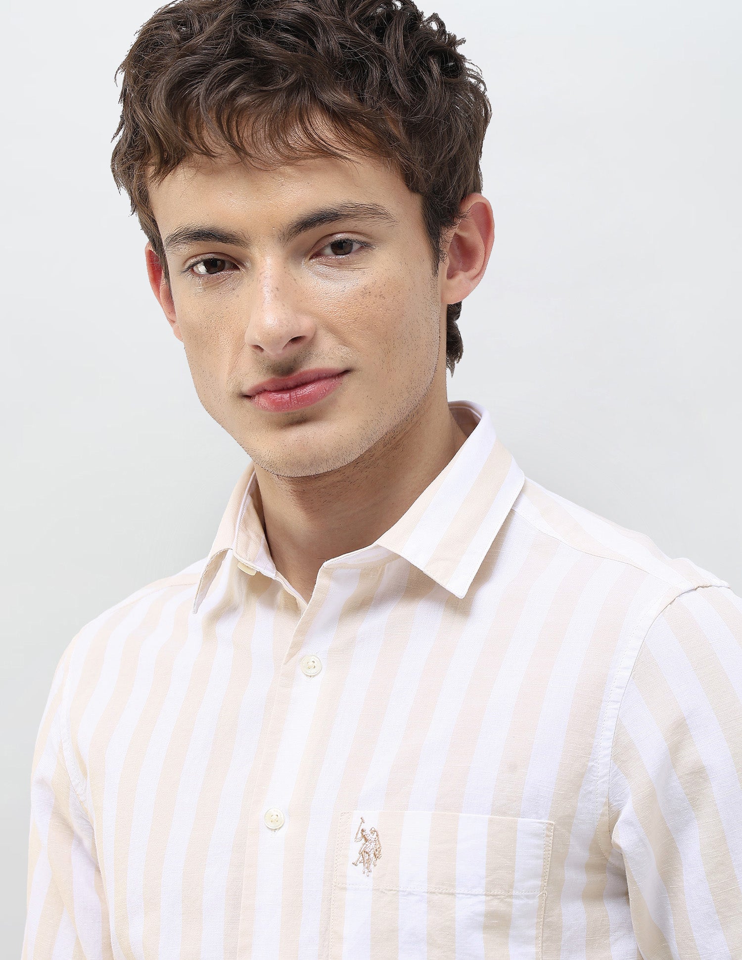 Vertical Striped Regular Fit Shirt Beige - U.S. Polo Assn. India | Large