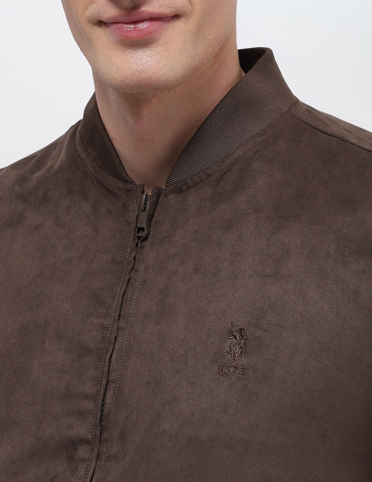 Solid Regular Fit Bomber Jacket Dark Brown - U.S. Polo Assn. India | Large