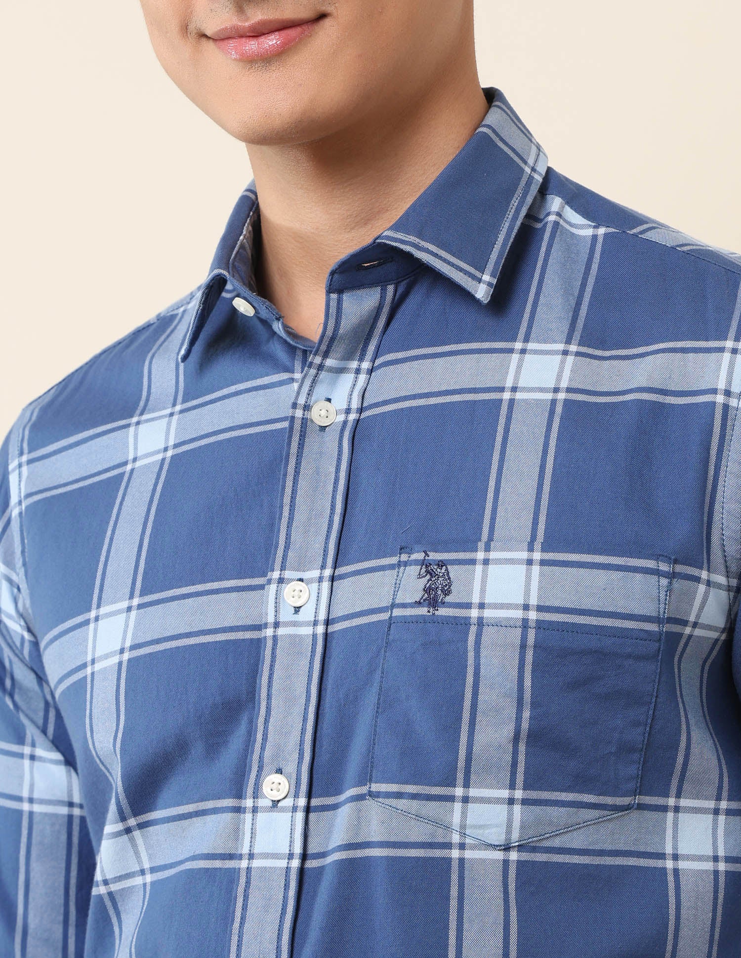 Grid Tattersall Checked Pure Cotton Shirt Blue - U.S. Polo Assn. India | Large