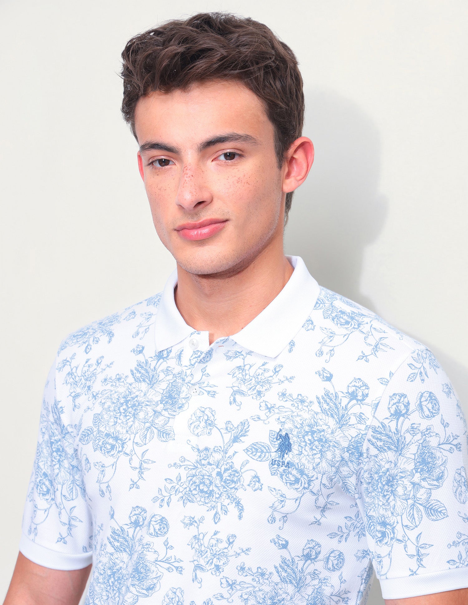 Floral Printed Slim Fit Polo Shirt Blue - U.S. Polo Assn. India | Large