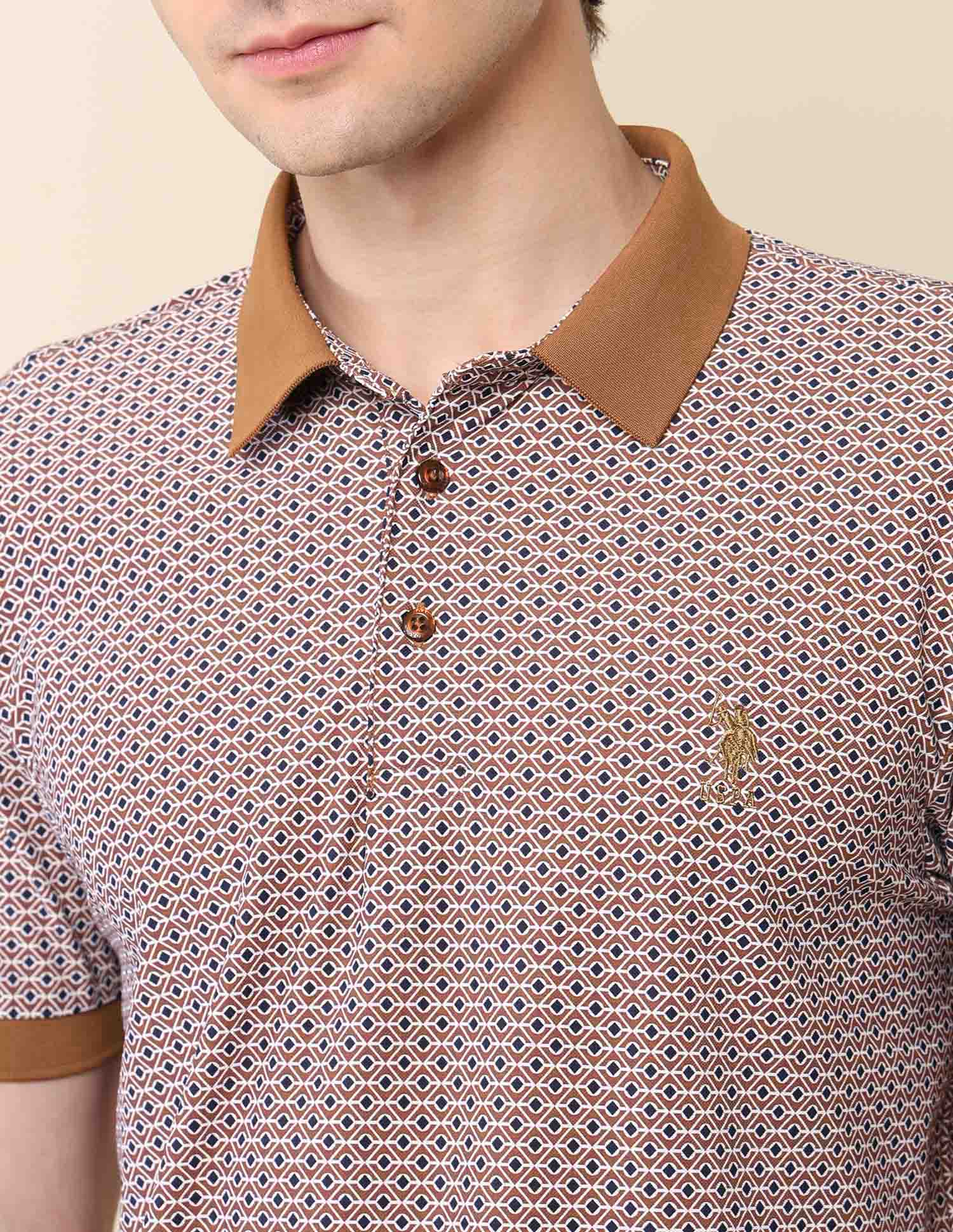 Geometric Printed Classic Polo Shirt Brown - U.S. Polo Assn. India | Large