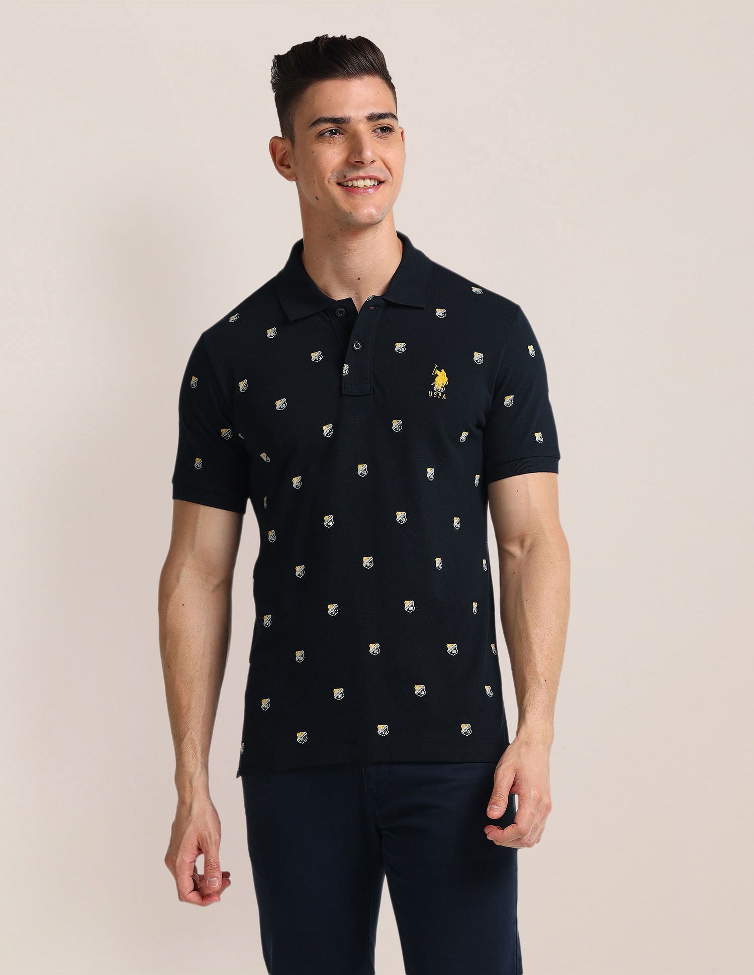 Brand Print Slim Fit Polo Shirt Navy - U.S. Polo Assn. India | Large