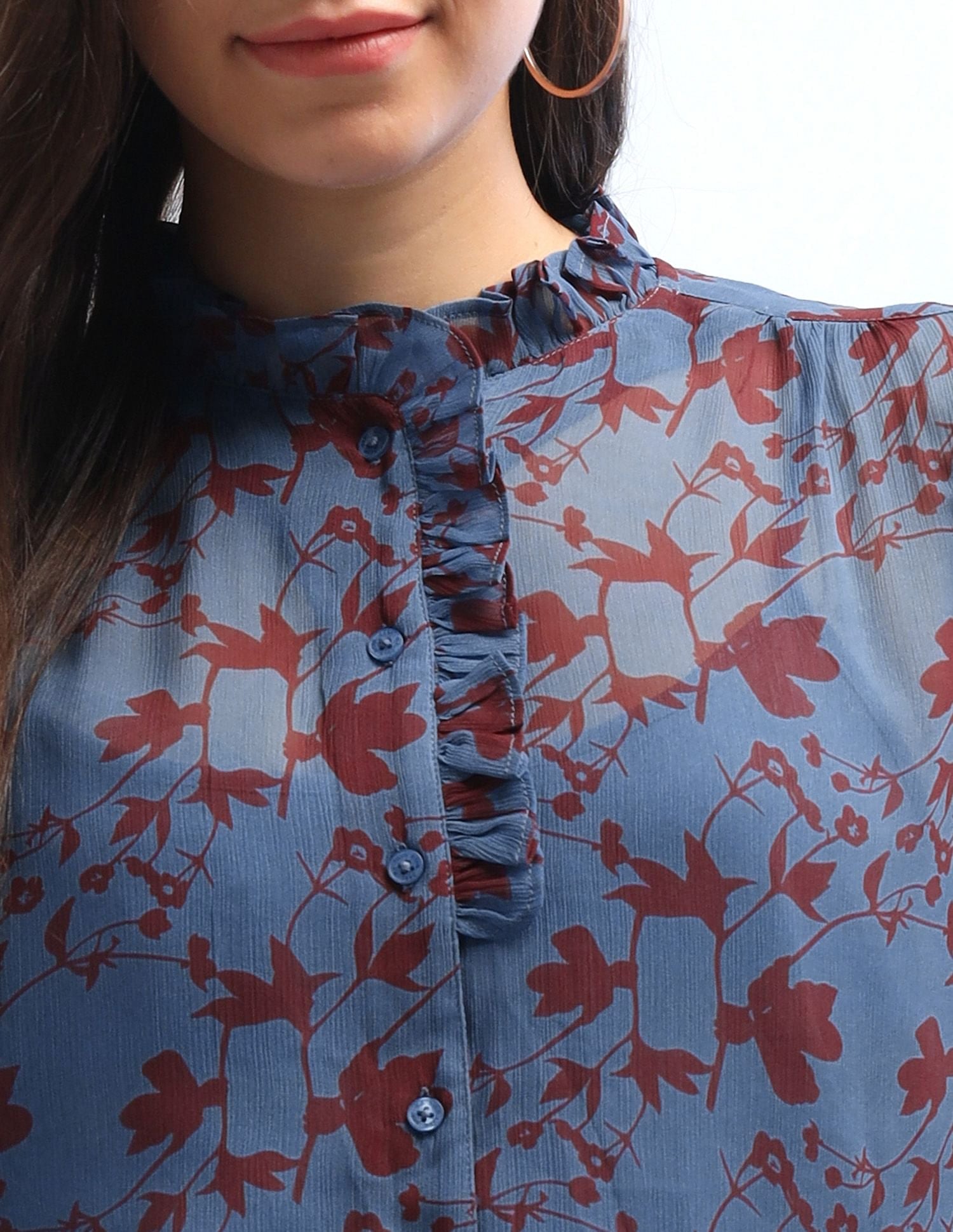 Ruffled Button Down Top Multicolor - U.S. POLO ASSN. | Large