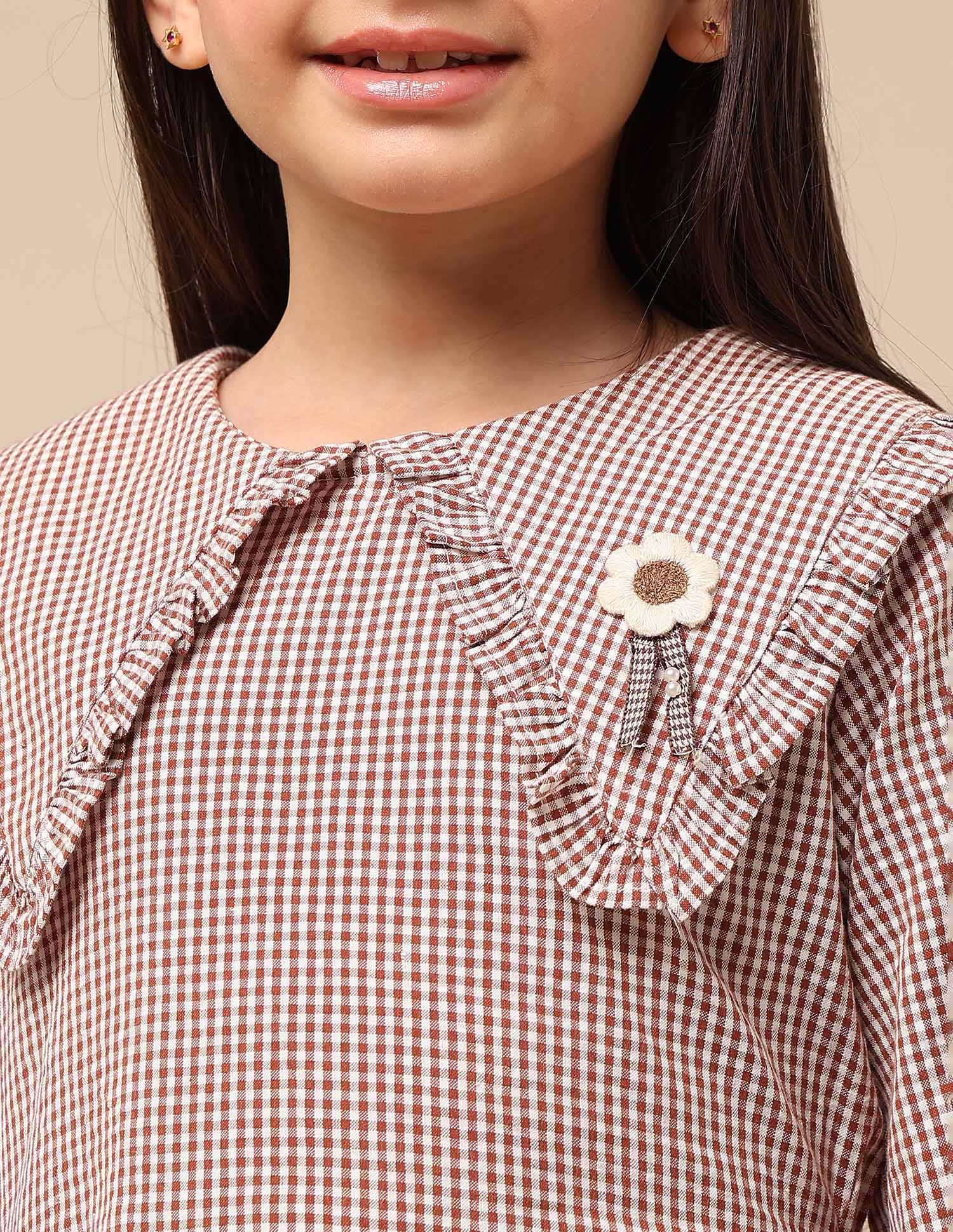 Girls Checked A-Line Dress Brown - U.S. POLO ASSN. | Large