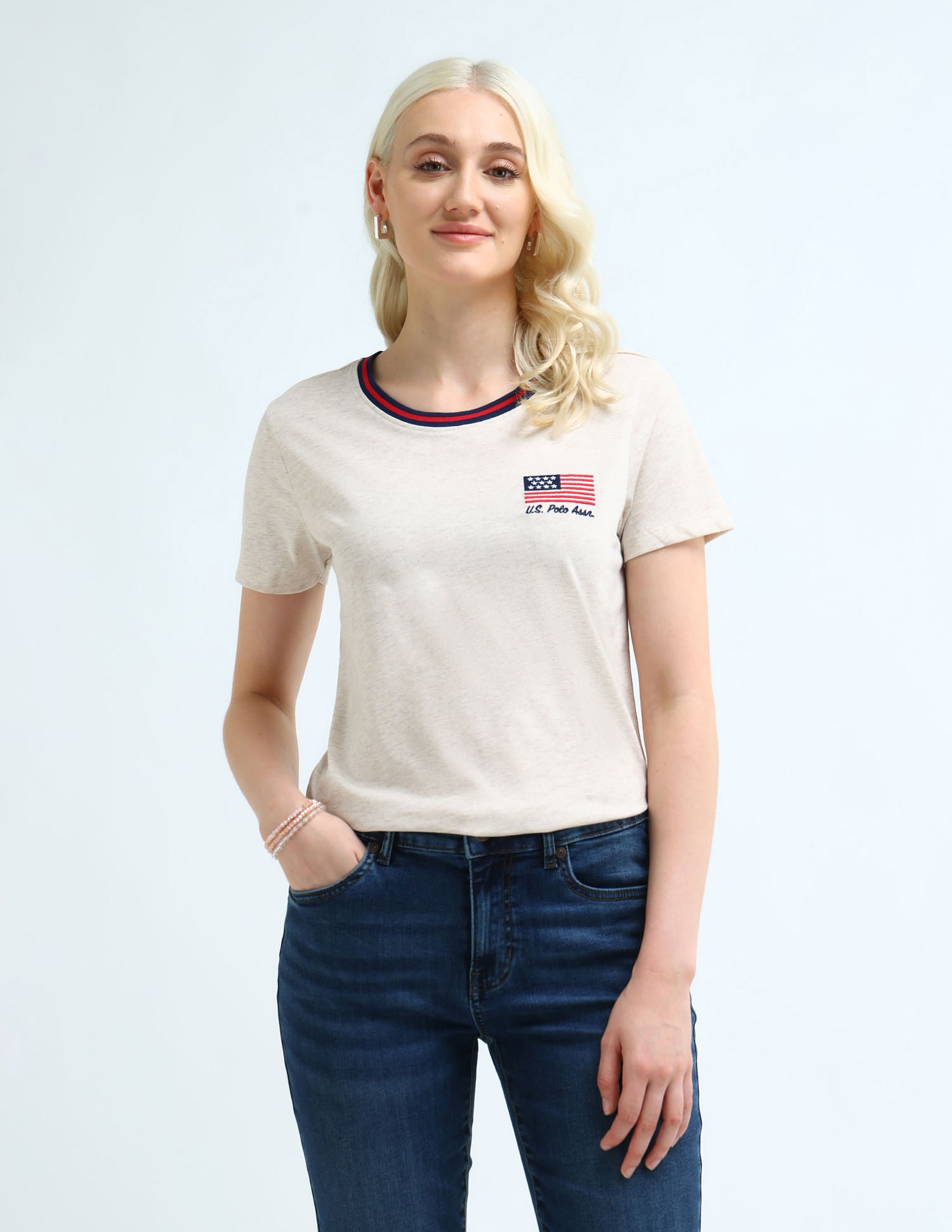 Regular Fit Solid T-Shirt Oat Melange - U.S. POLO ASSN. | Large