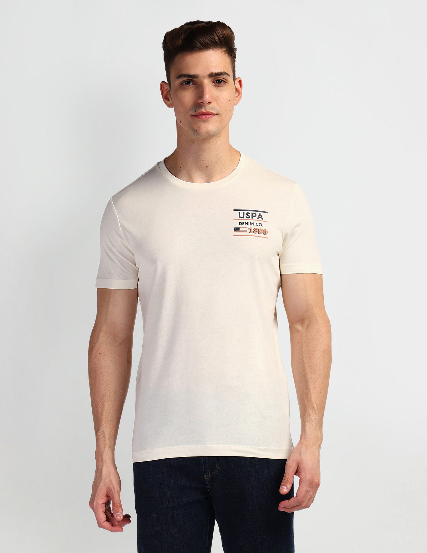 Brand Print Muscle Fit T-Shirt White - U.S. Polo Assn. India | Large