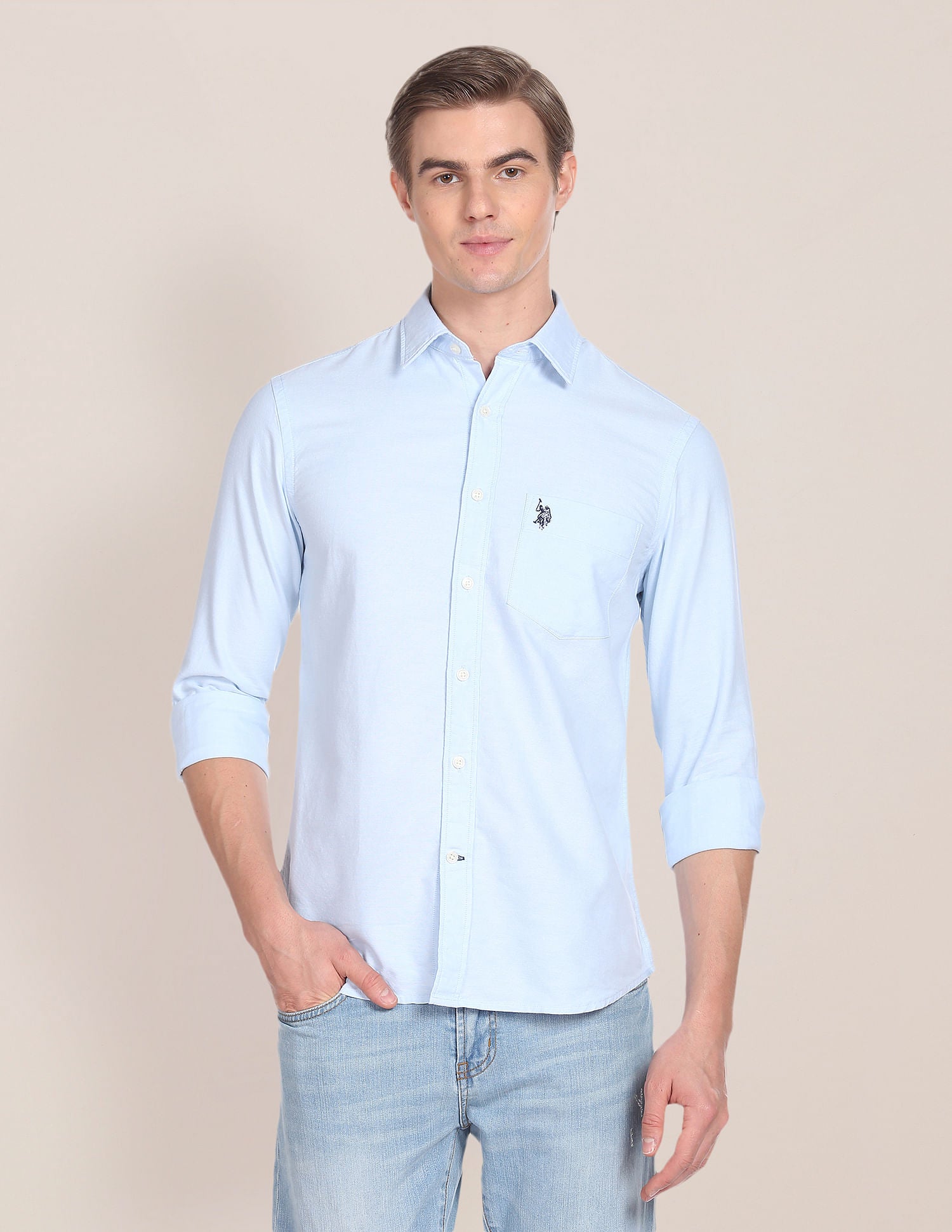 Solid Cotton Oxford Shirt Light Blue - U.S. POLO ASSN. | Large