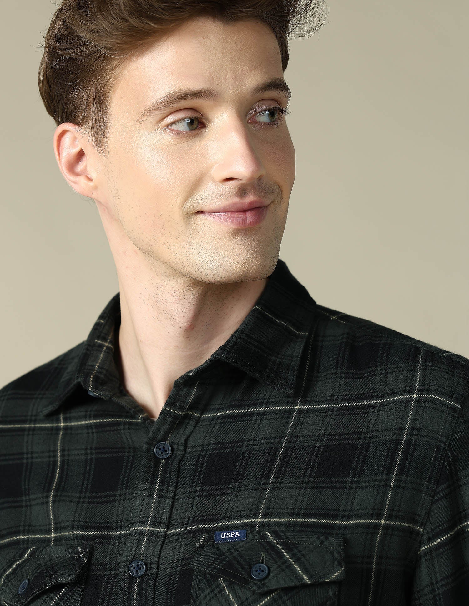 Tartan Checked Regular Fit Shacket Olive - U.S. Polo Assn. India | Large