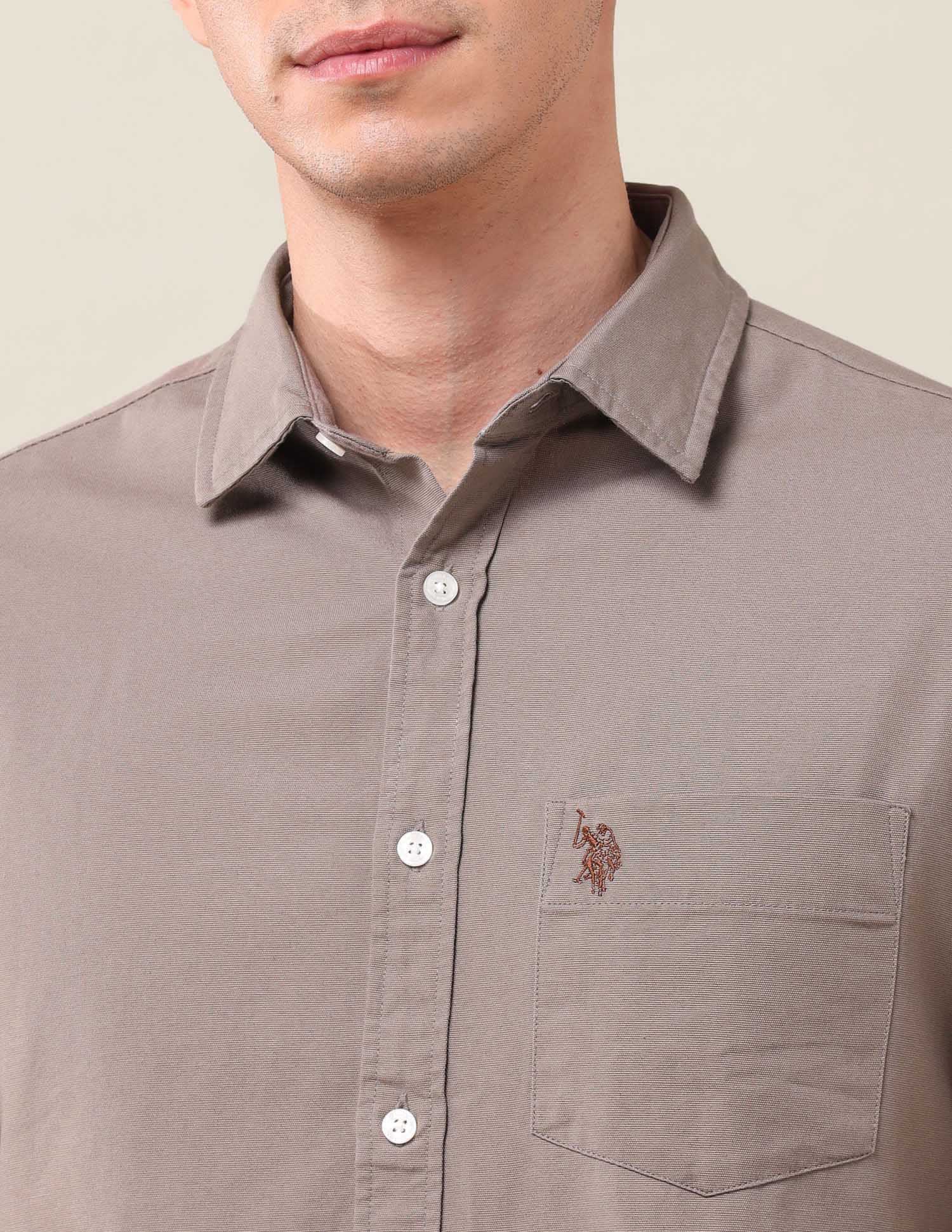 Tailored Fit Solid Shirt Light Brown - U.S. Polo Assn. India | Large