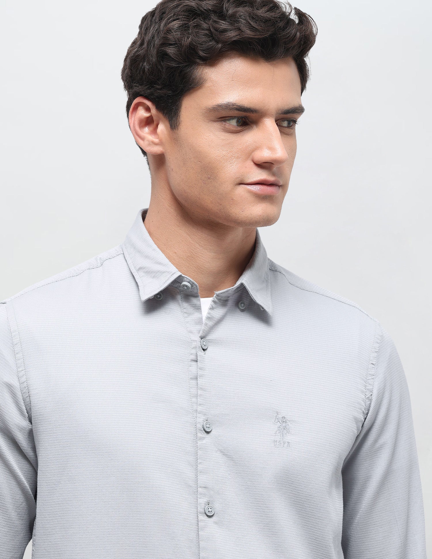 Dobby Regular Fit Shirt Light Grey - U.S. Polo Assn. India | Large