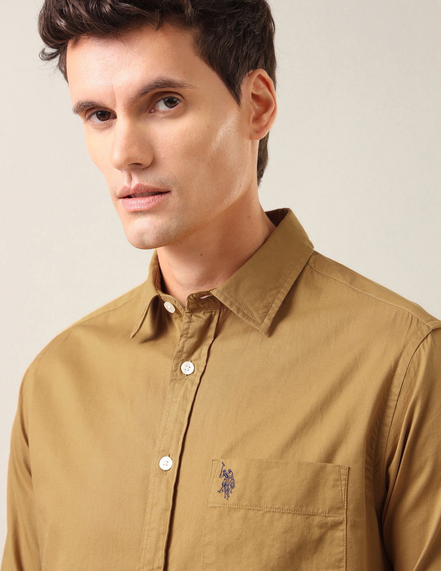 Twill Tailored Fit Shirt Mustard - U.S. Polo Assn. India | Large