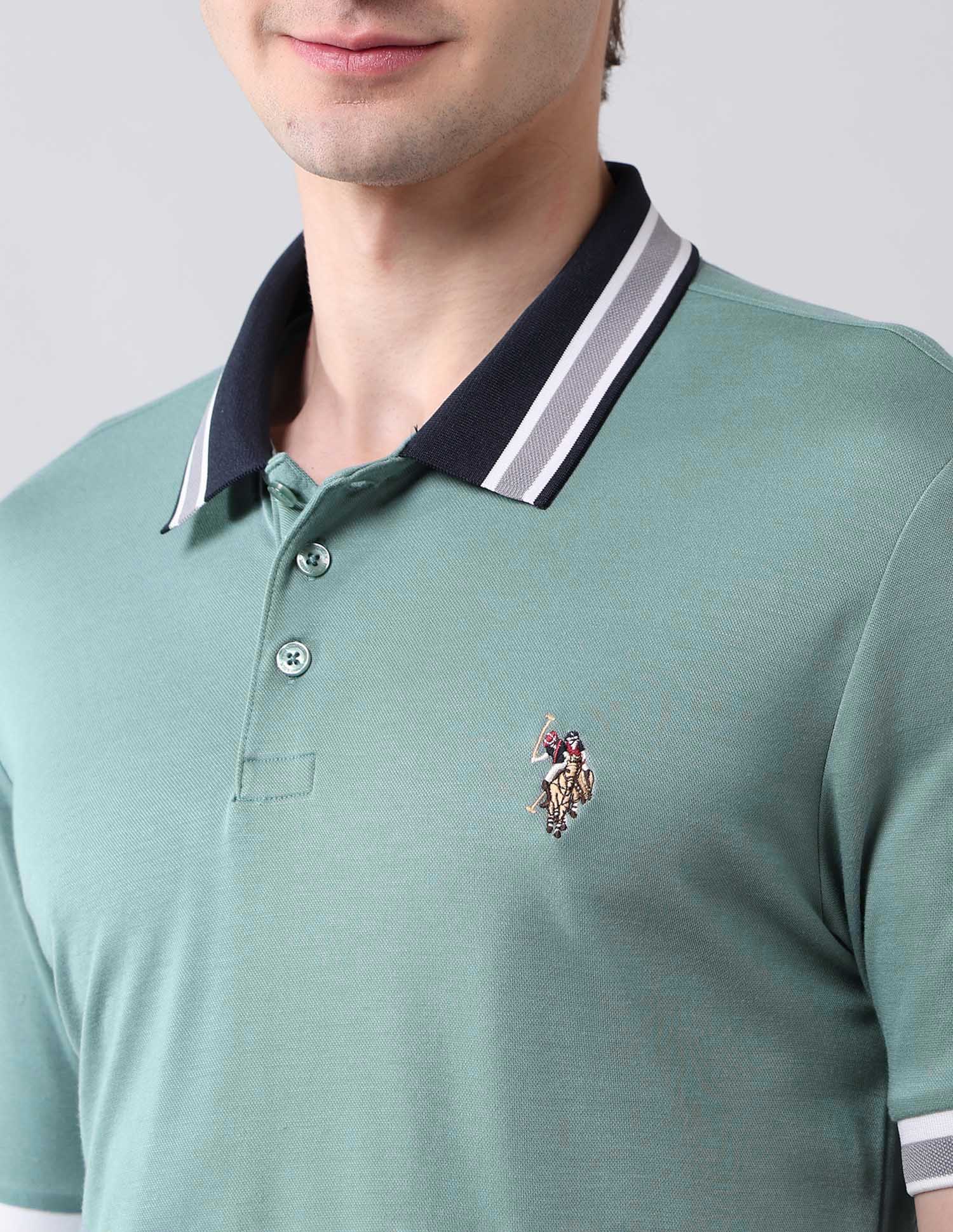 Solid Pure Cotton Muscle Fit Shirt Green - U.S. Polo Assn. India | Large