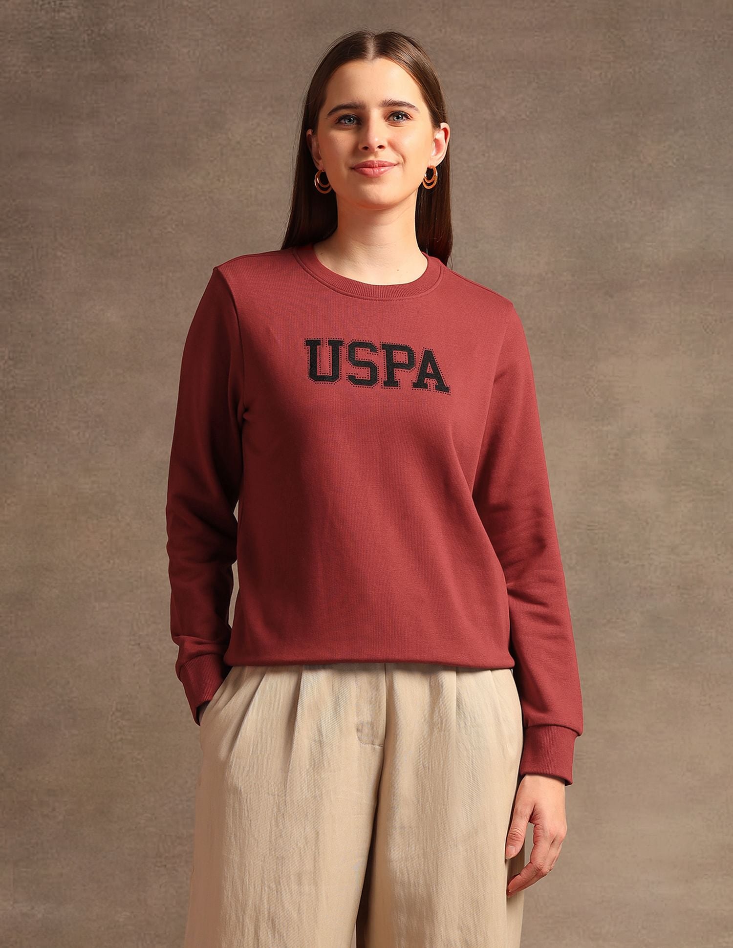 Drop Shoulder Appliqued Sweatshirt Rust - U.S. POLO ASSN. | Large