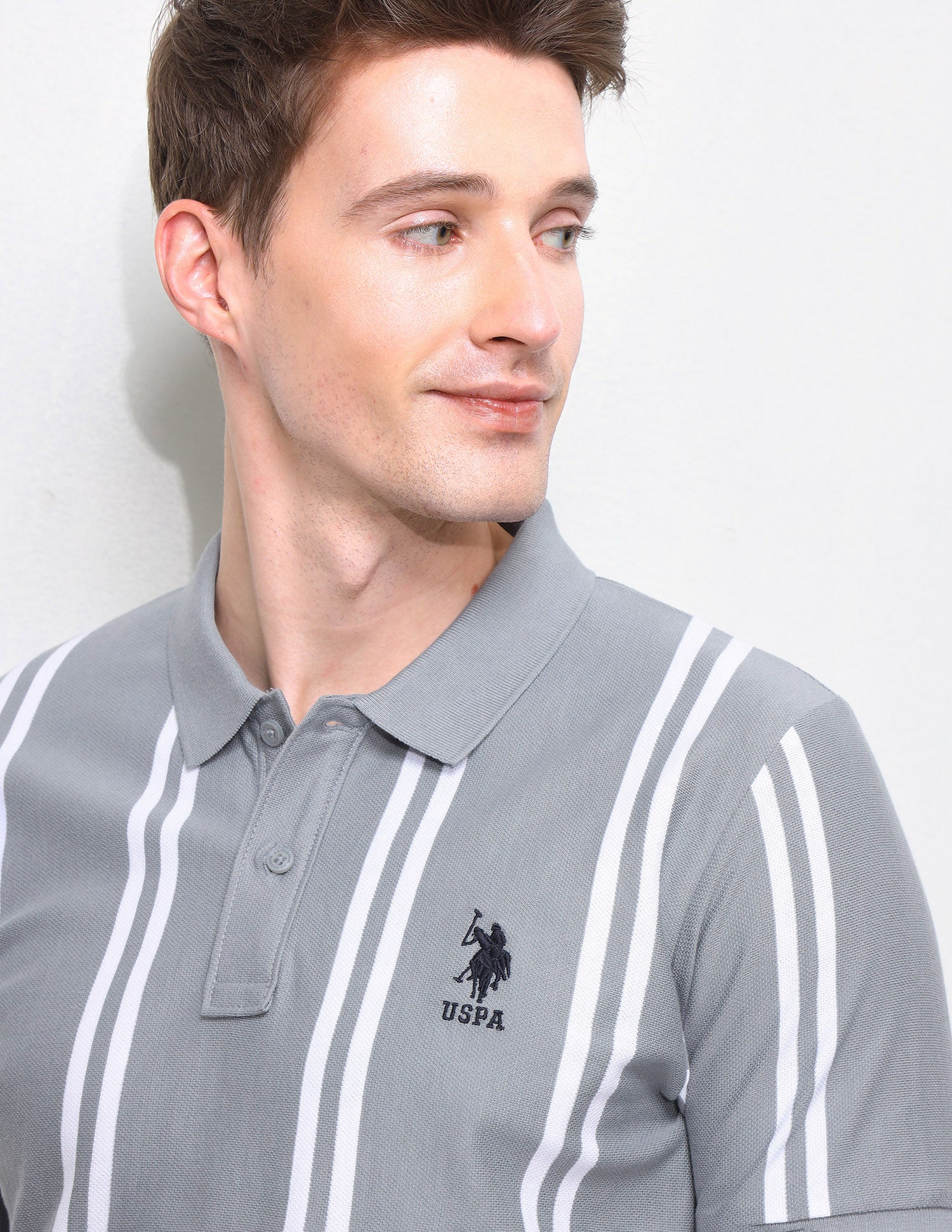 Vertical Striped Slim Fit Polo Shirt Grey - U.S. Polo Assn. India | Large