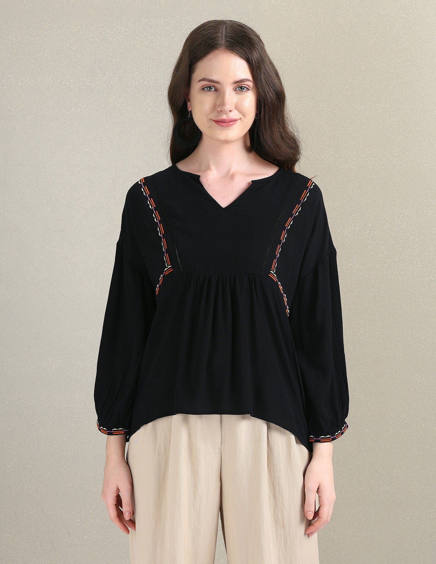 Crinkle Viscose Relaxed Top Black - U.S. POLO ASSN. | Large