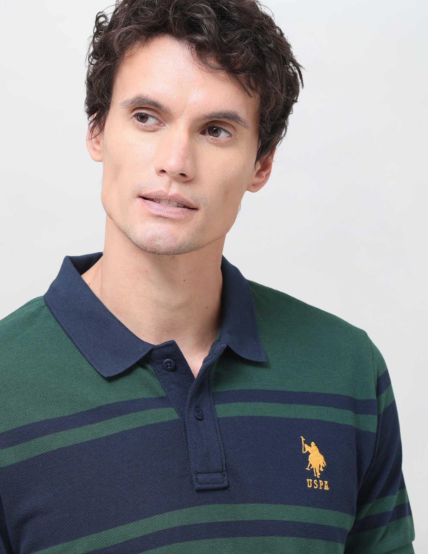 Horizontal Striped Regular Fit Polo Shirt Dark Green - U.S. Polo Assn. India | Large