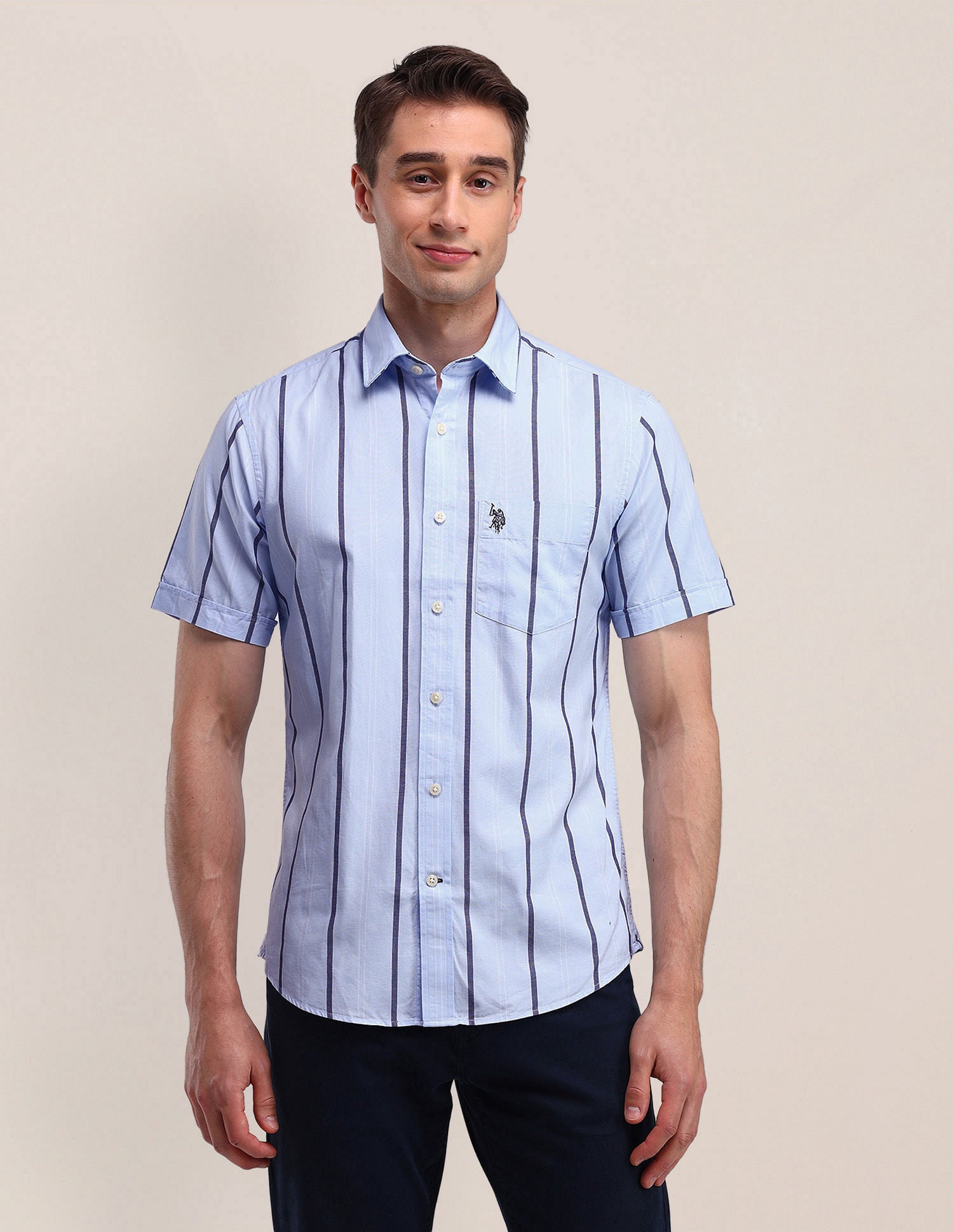 Tailored Fit Cotton Striped Shirt Blue - U.S. Polo Assn. India | Large