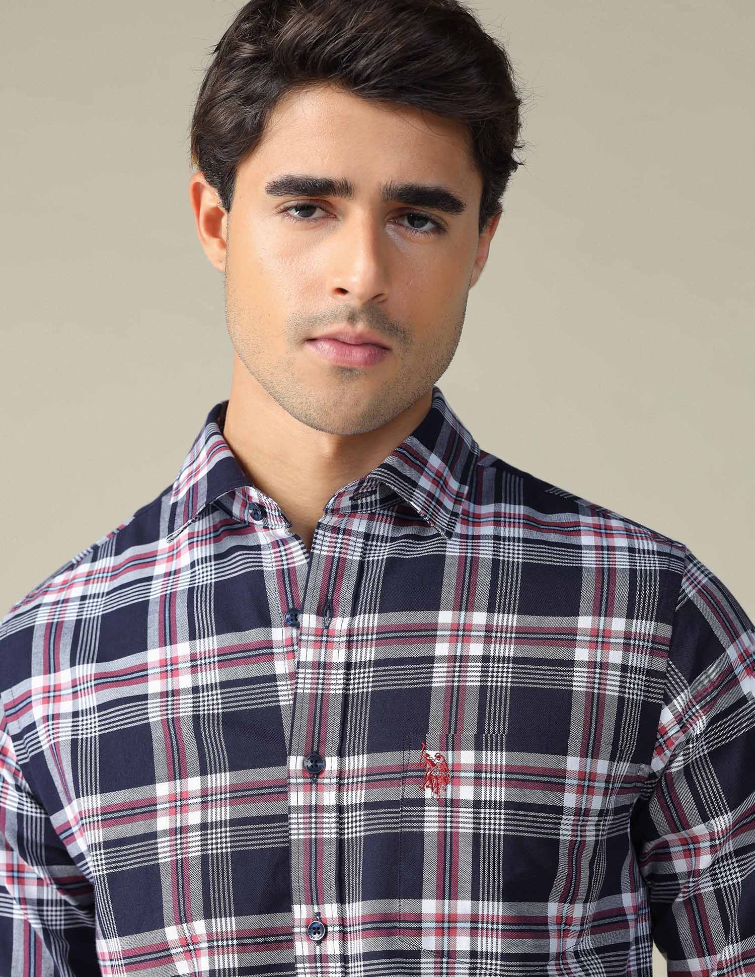 Pure Cotton Plaid Checked Shirt Navy - U.S. POLO ASSN. | Large