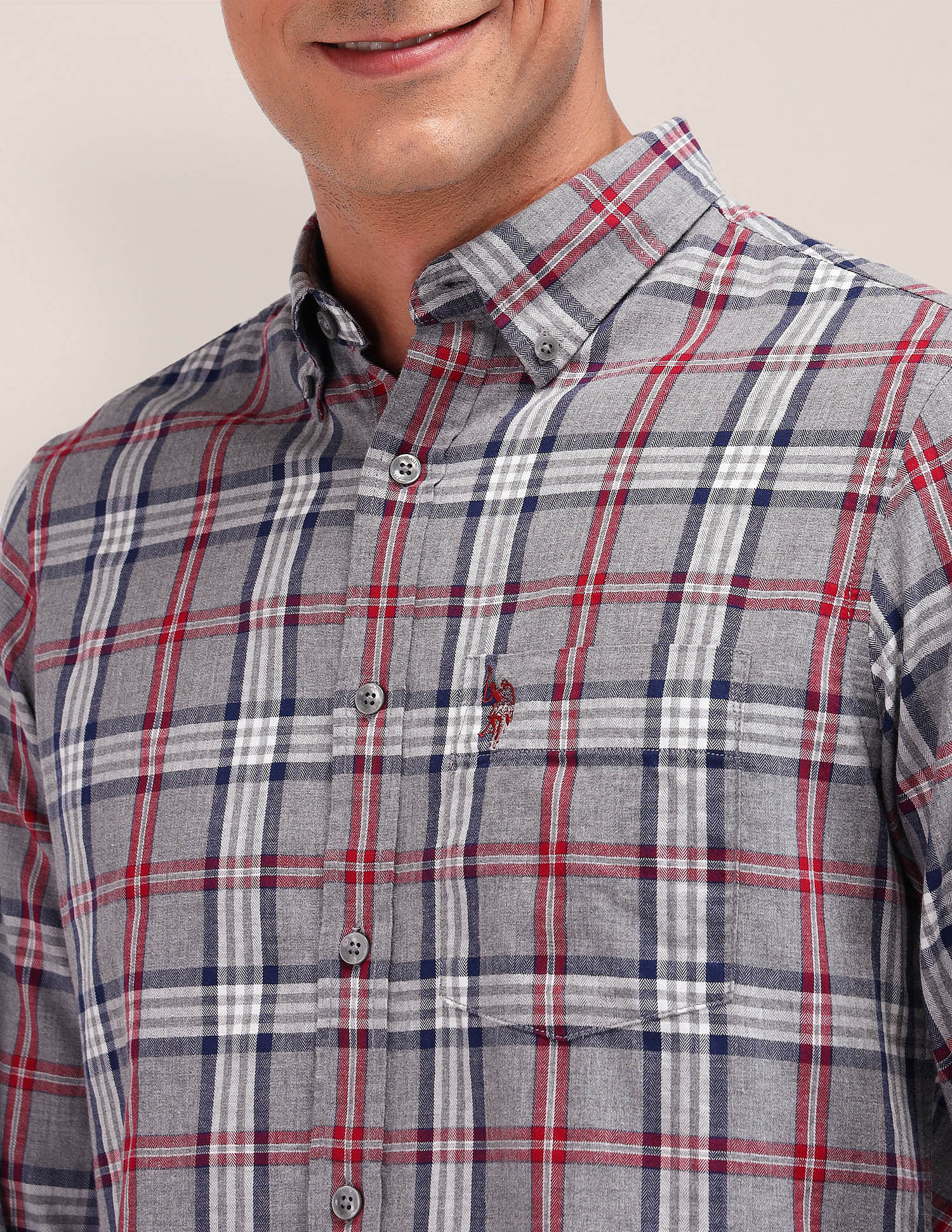 Tailored Fit Button Down Shirt Dark Grey - U.S. Polo Assn. India | Large