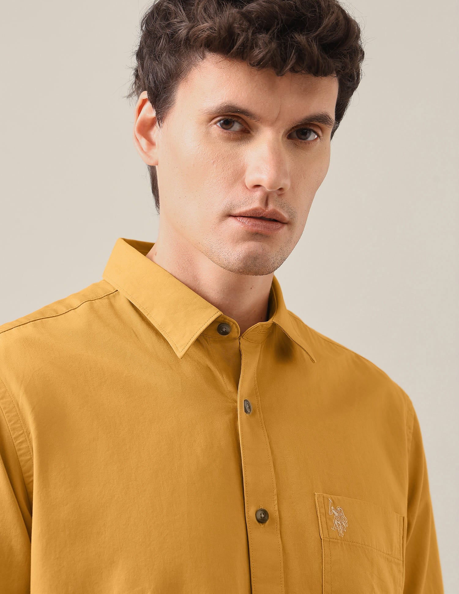 Solid Slim Shirt Ochre - U.S. Polo Assn. India | Large