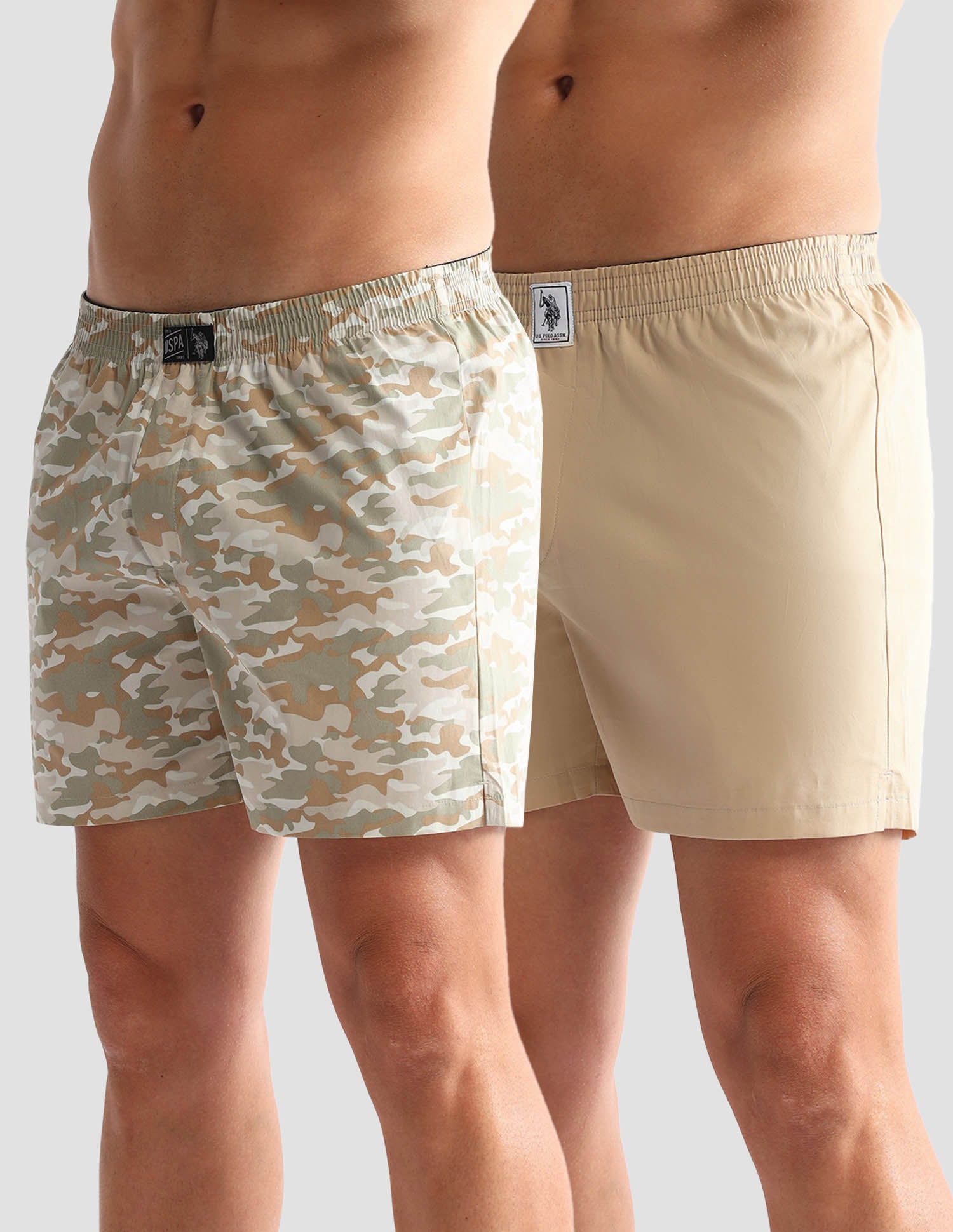 Camouflage Printed Cotton OEX10 Boxers - Pack Of 2 Beige Camo and Beige - U.S. POLO ASSN. | Large