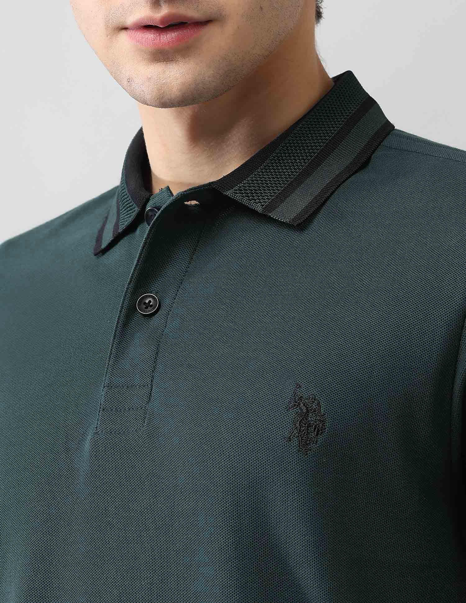Solid Pure Cotton Black Label Polo Shirt Dark Green - U.S. Polo Assn. India | Large