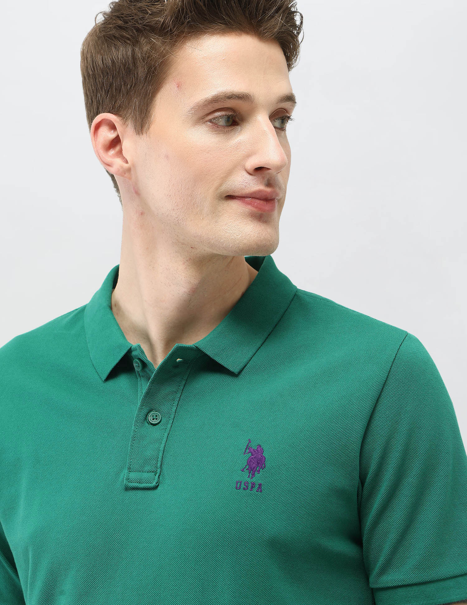 Solid Slim Fit Polo Shirt Green - U.S. Polo Assn. India | Large