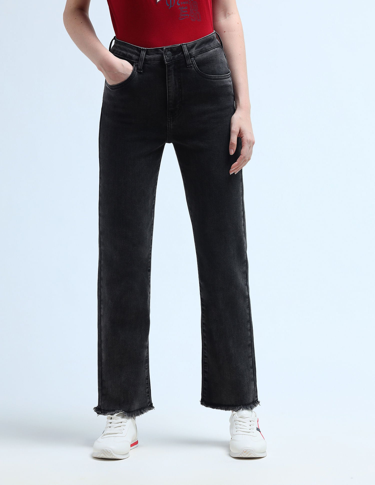 High Rise Straight Fit Jeans Dark Grey - U.S. Polo Assn. India | Large