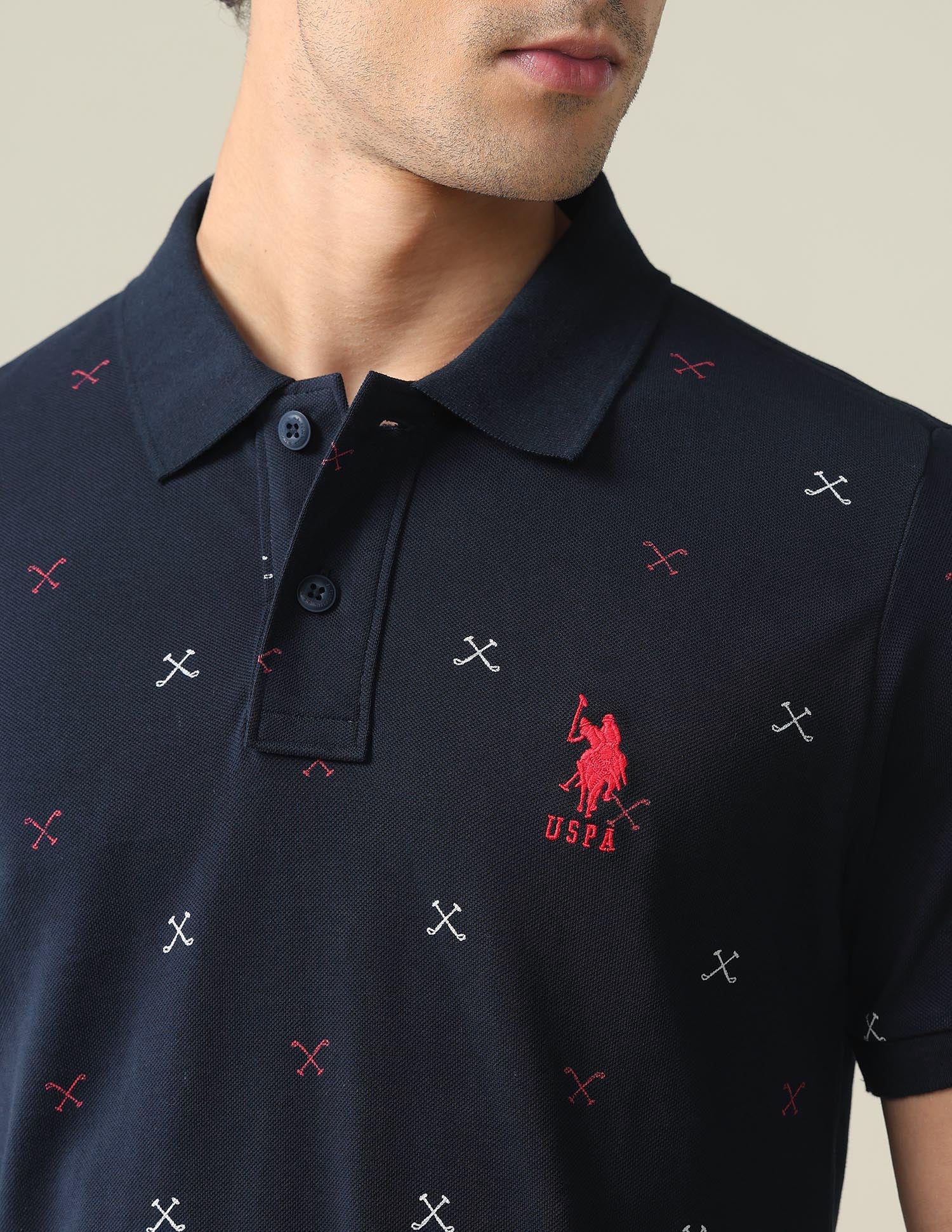All Over Brand Print Polo Shirt Navy - U.S. POLO ASSN. | Large