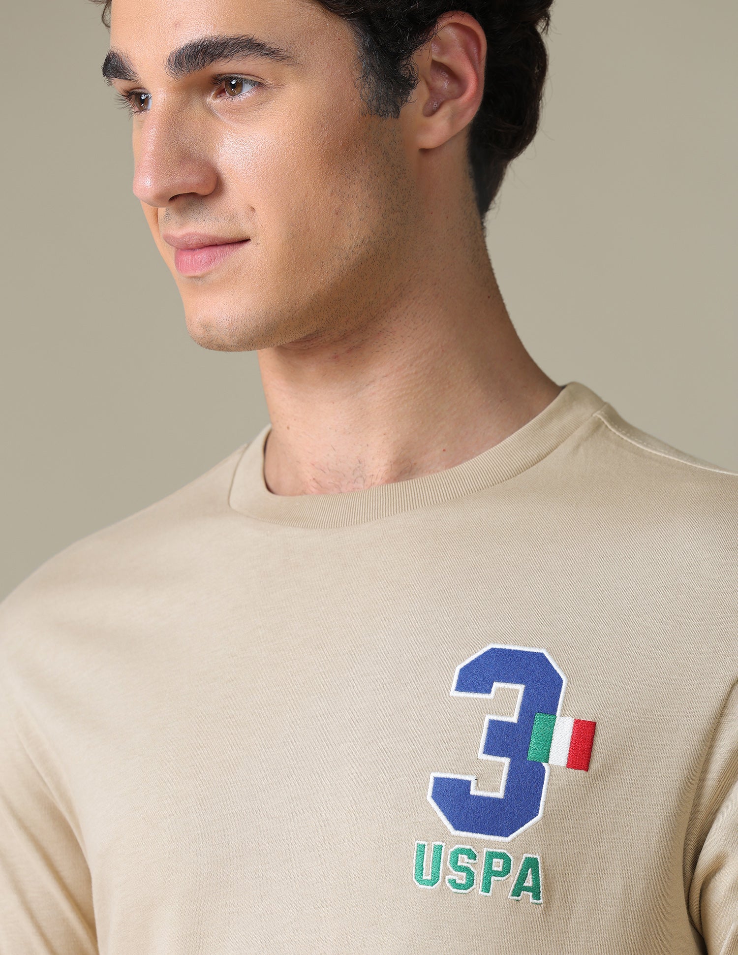Typographic Slim Fit T-Shirt Beige - U.S. Polo Assn. India | Large