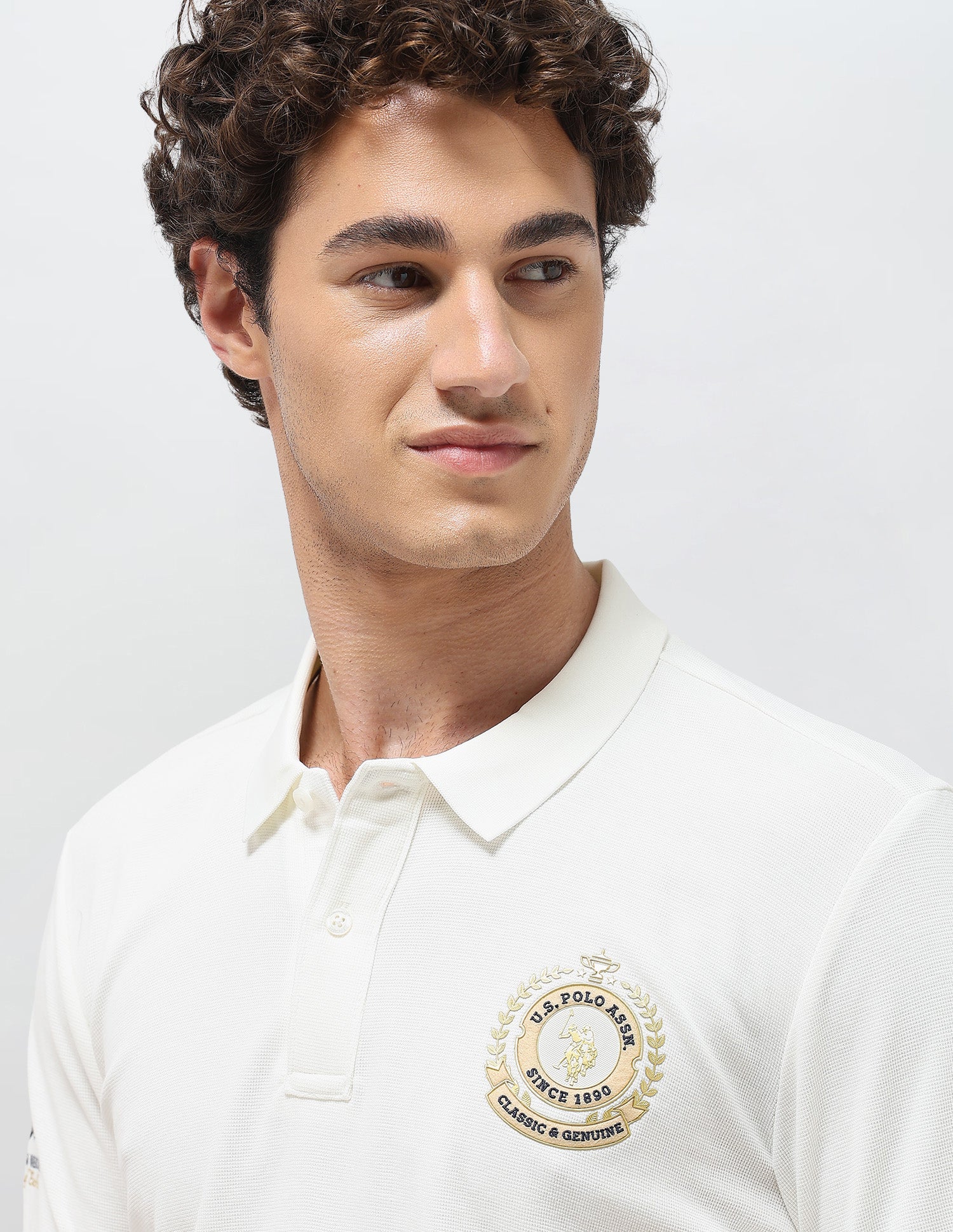 Solid Slim Fit Polo Shirt Off White - U.S. Polo Assn. India | Large