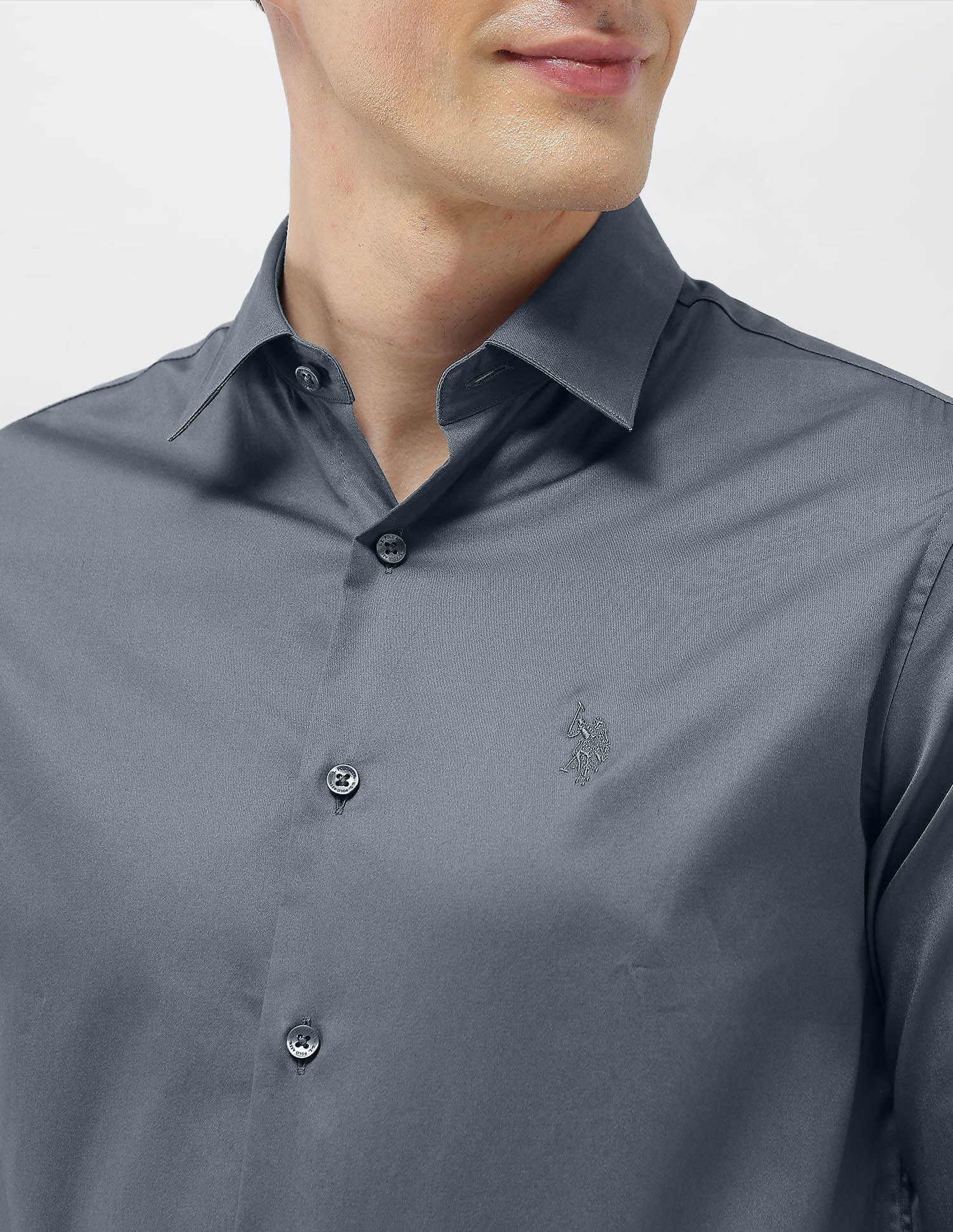 Solid Tailored Fit Shirt Dark Grey - U.S. Polo Assn. India | Large