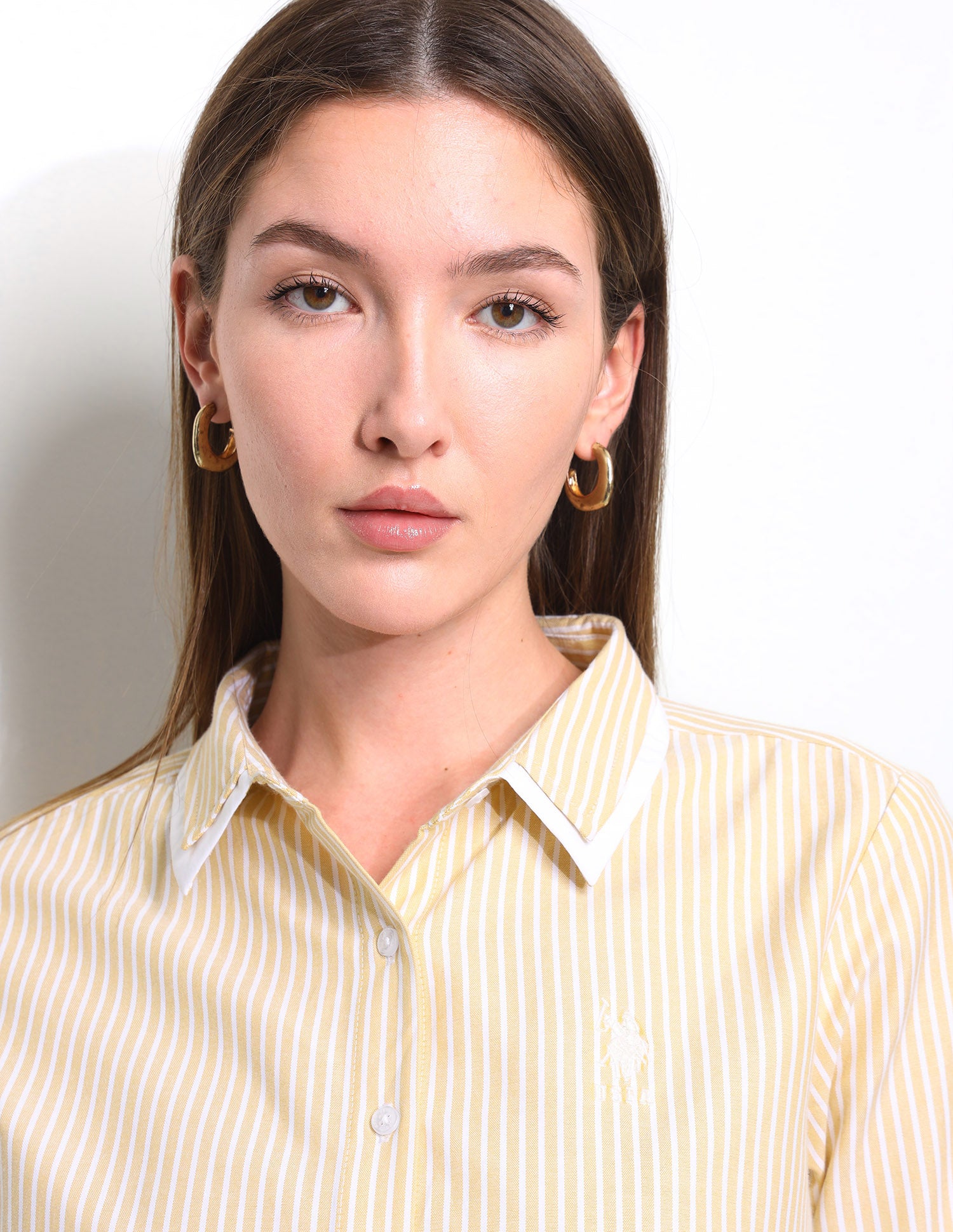 Vertical Striped Contrast Collar Shirt Light Yellow - U.S. Polo Assn. India | Large