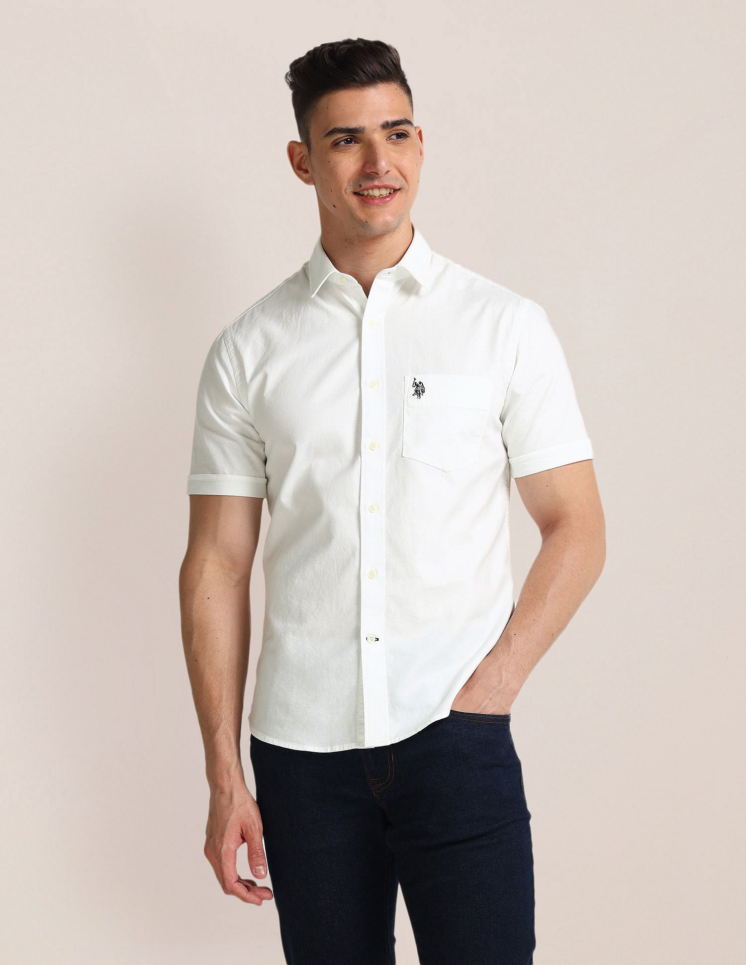 Tailored Regular Fit Solid Shirt White - U.S. POLO ASSN. | Large