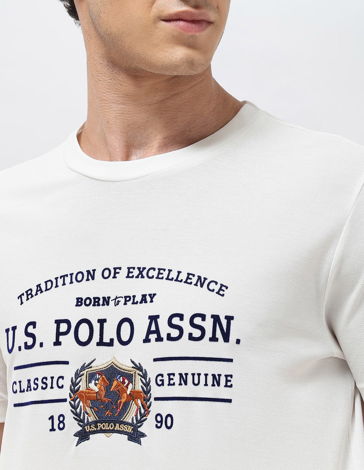 Graphic Brand Printed Slim Fit T-Shirt Off White - U.S. Polo Assn. India | Large