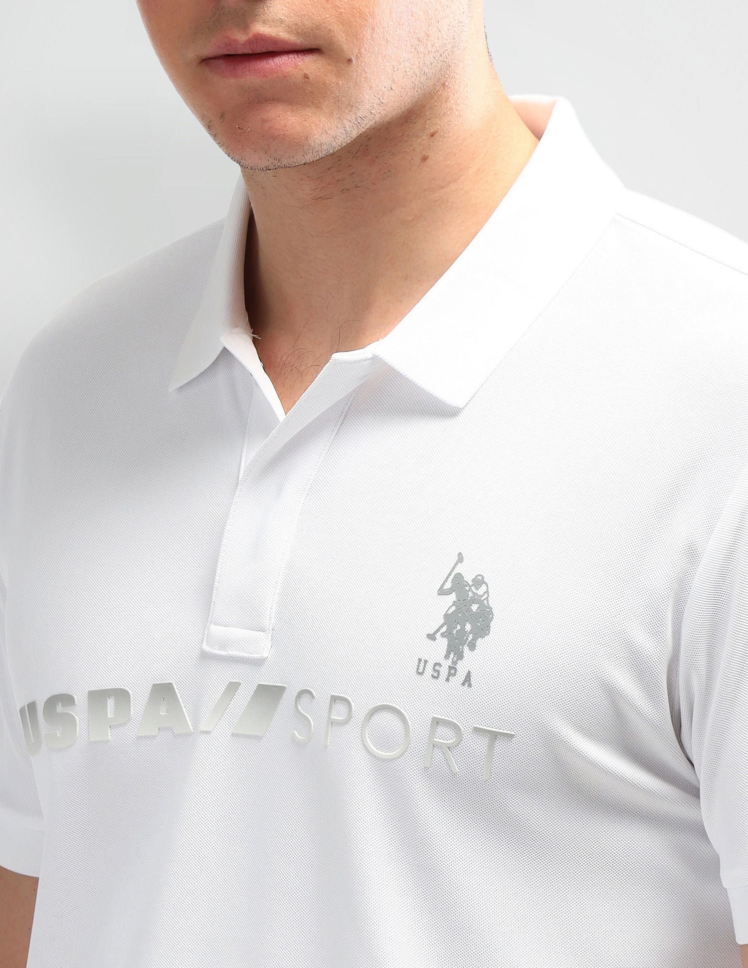 Slim Fit Solid Polo Shirt White - U.S. Polo Assn. India | Large