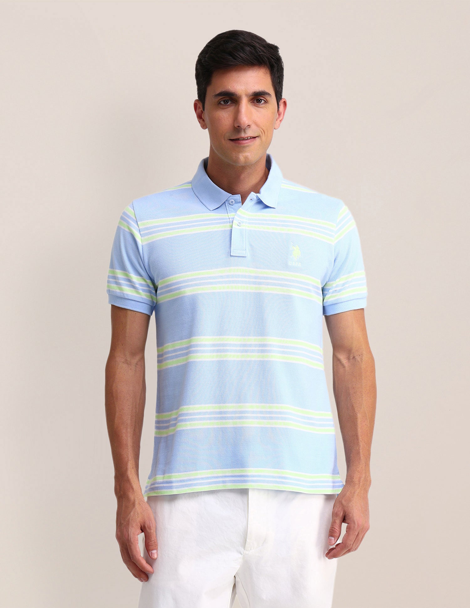 Horizontal Striped Cotton Polo Shirt Blue - U.S. Polo Assn. India | Large