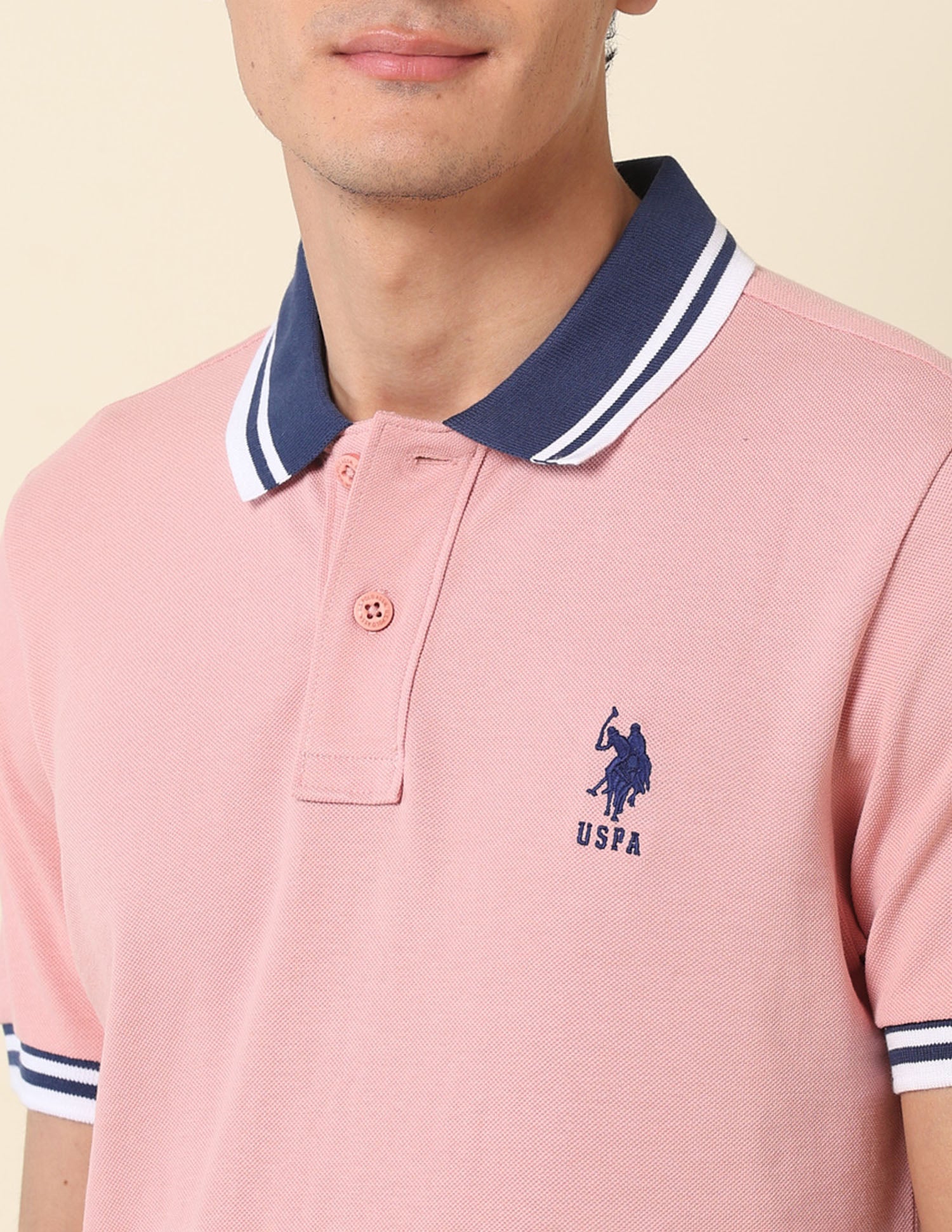 Pure Cotton Slim Fit Classic Polo Shirt Light Pink - U.S. Polo Assn. India | Large