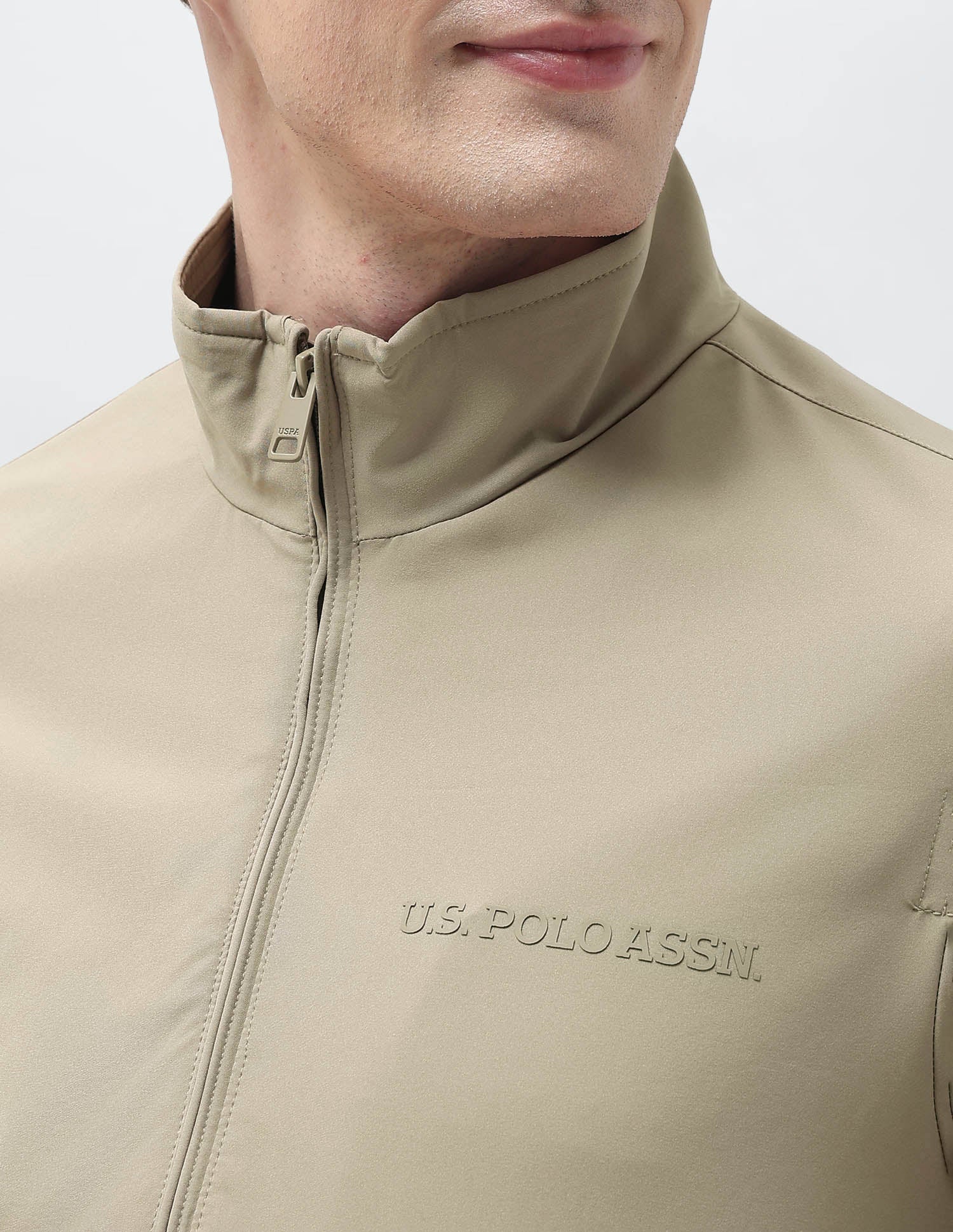 Regular Fit Solid Casual Jacket Khaki - U.S. Polo Assn. India | Large