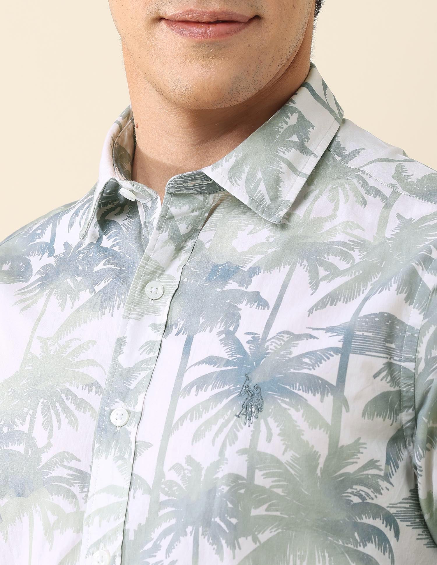 Tropical Printed Poplin Shirt Green - U.S. Polo Assn. India | Large