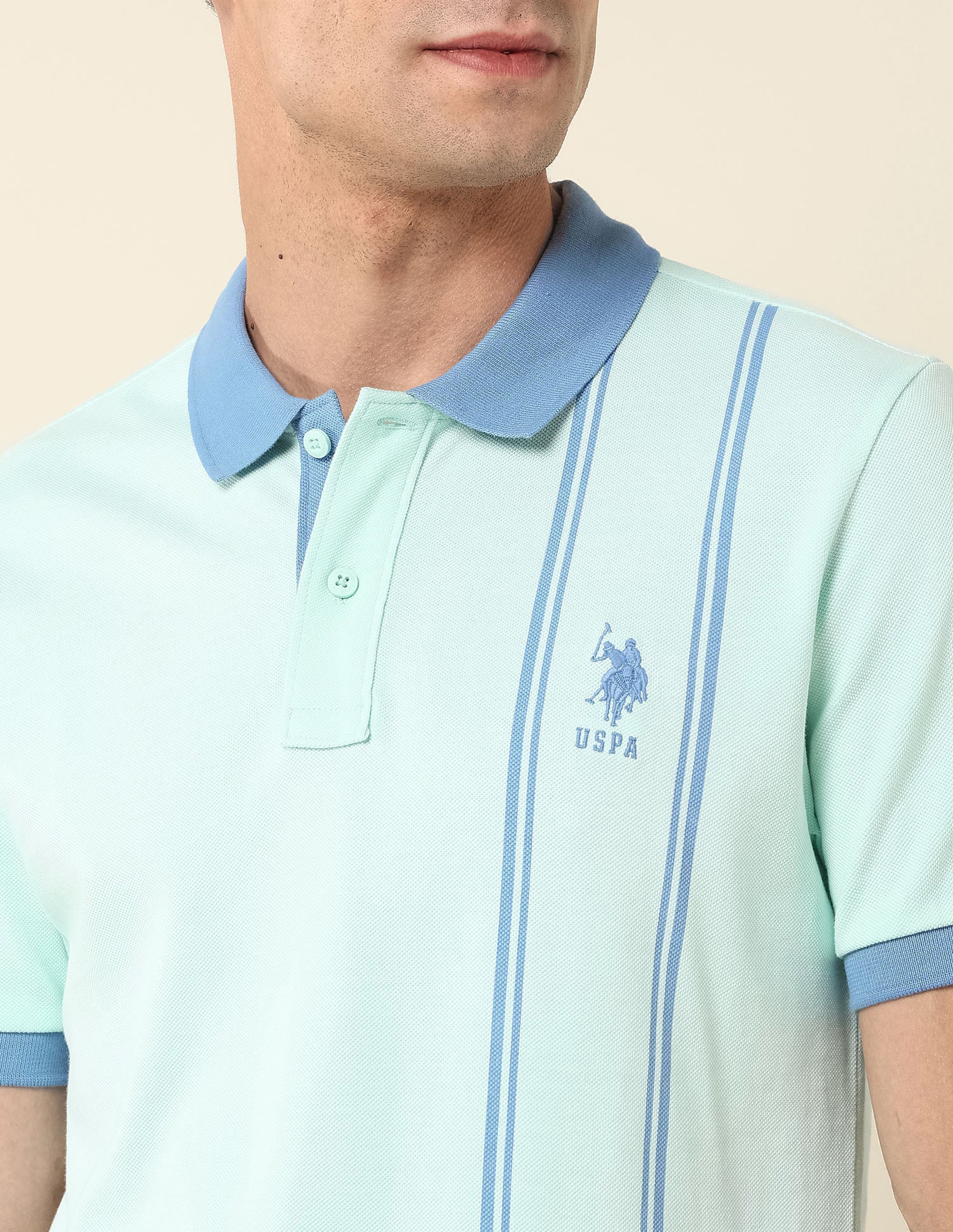 Vertical Striped Slim Fit Polo Shirt Light Green - U.S. Polo Assn. India | Large