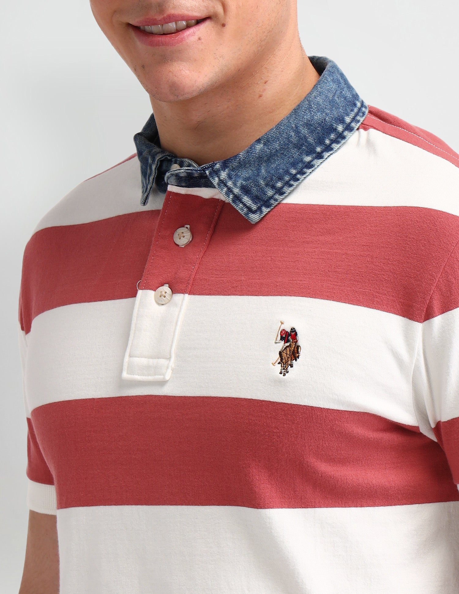 Horizontal Striped Cotton Polo Shirt Vivid Crimson - U.S. Polo Assn. India | Large